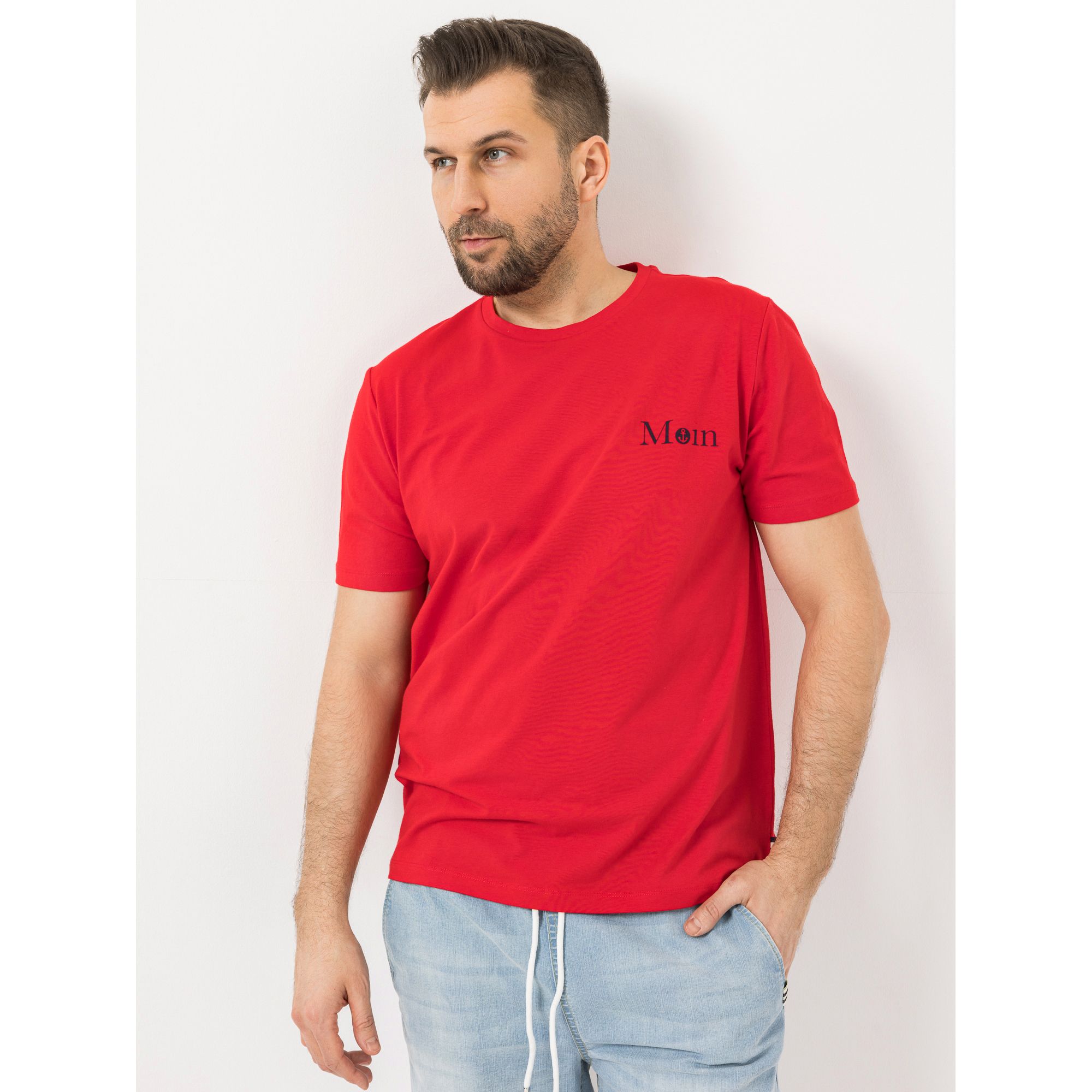 STRANDFEIN Menswear Shirt, 1/2-Arm Rundhalsausschnitt Moin-Druck in Kontrastfarbe