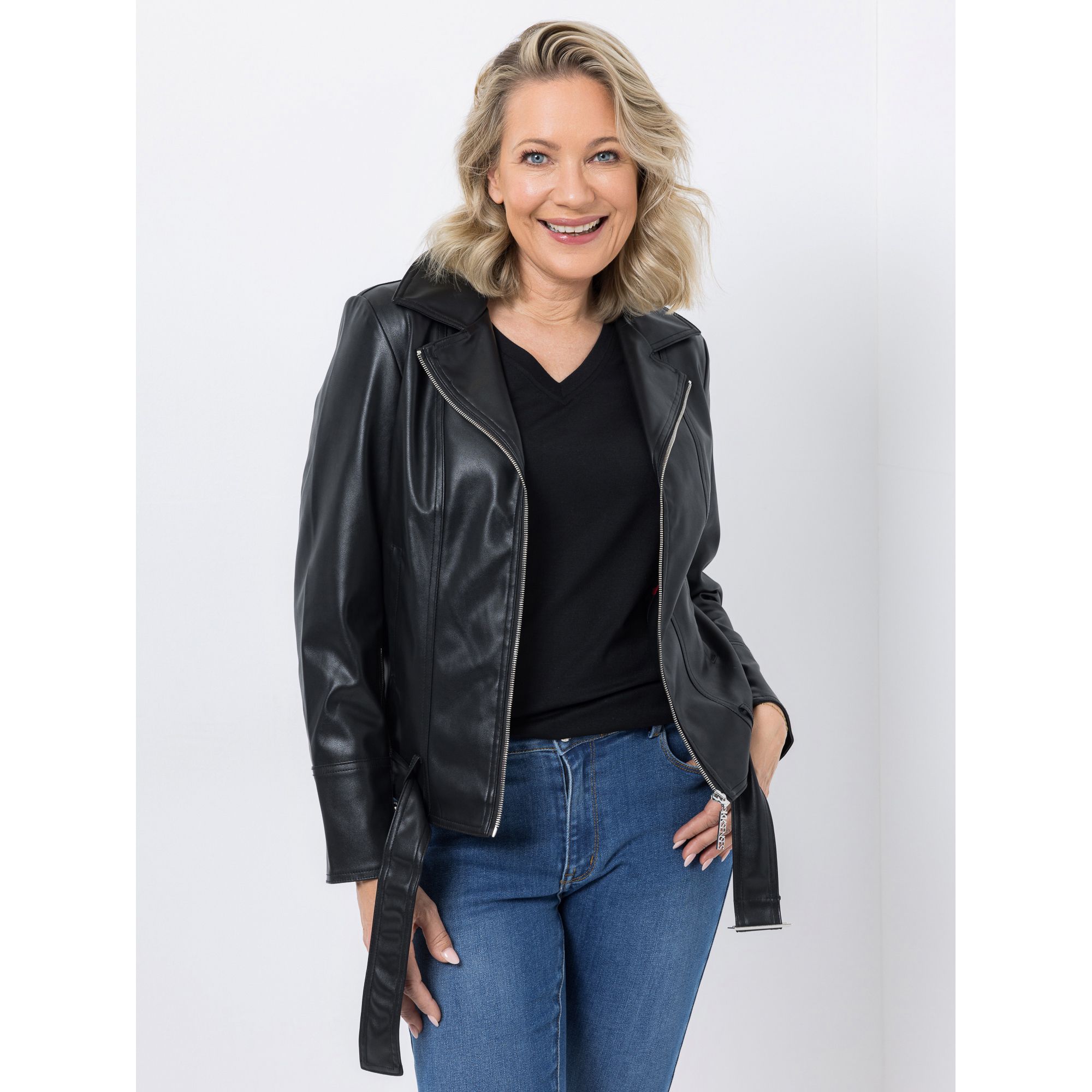 KILIAN KERNER SENSES Jacke in Lederoptik Gürtel mit Schnalle Reißverschlussdetail figurumspielend