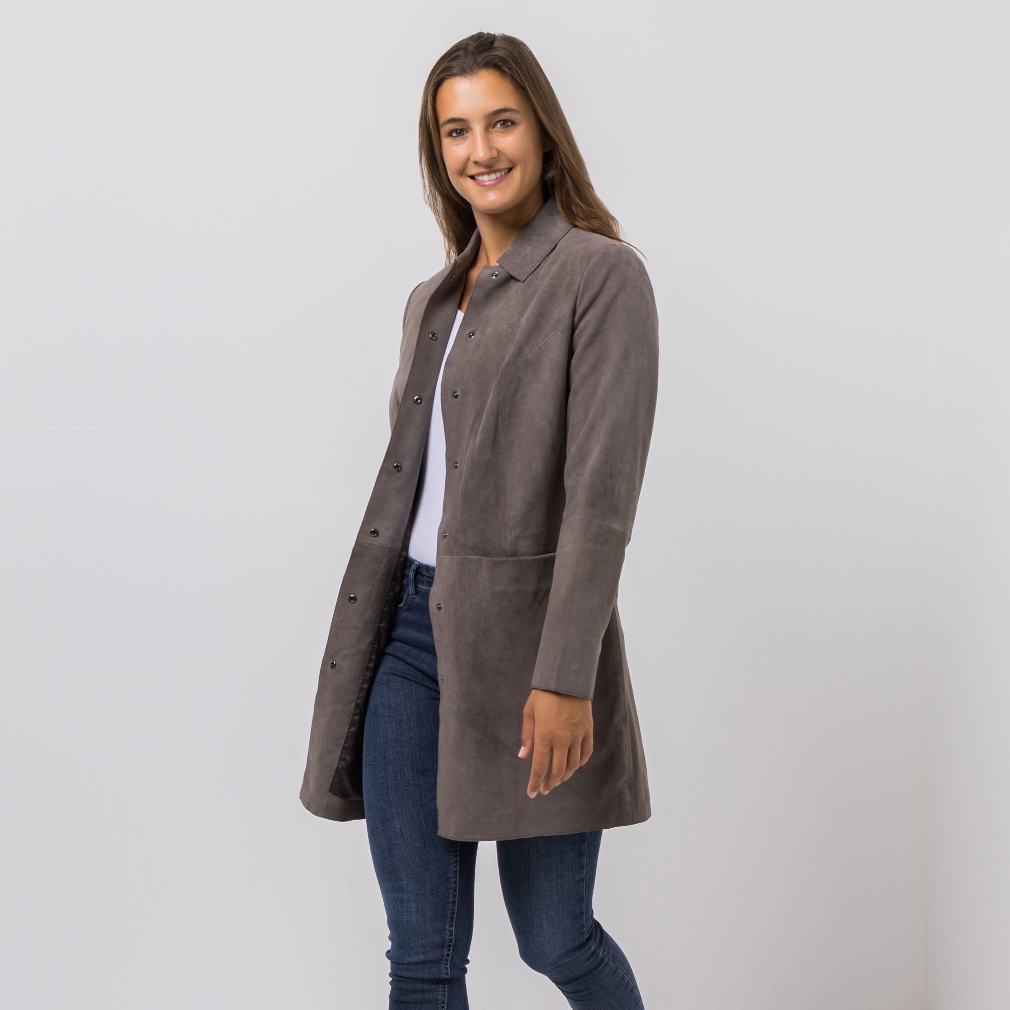 EVA LUTZ Kurzmantel Echt Leder Knopfleiste figurumspielend