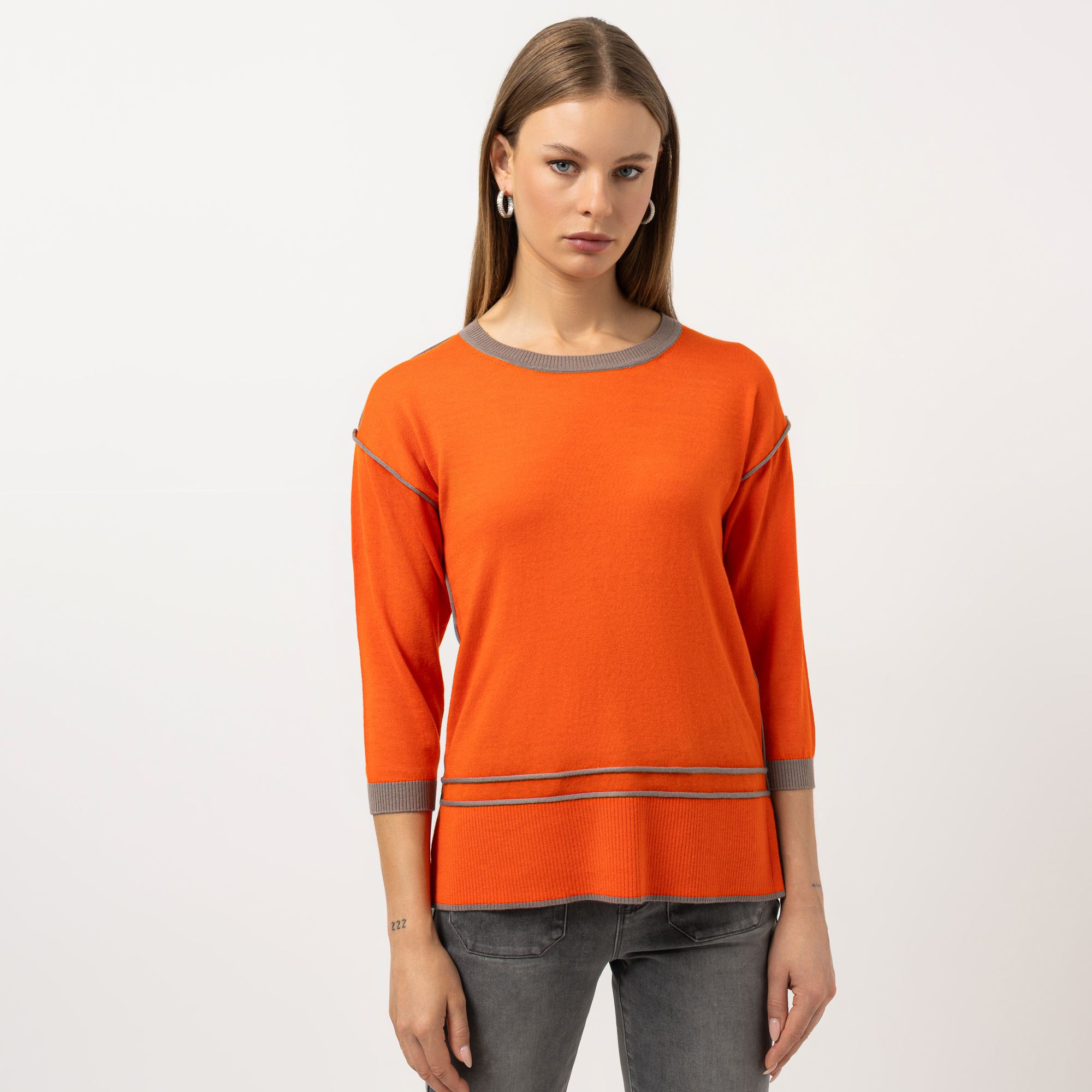 STEFFEN SCHRAUT Strickpullover Rundhalsausschnitt Kontrastdetails figurumspielend