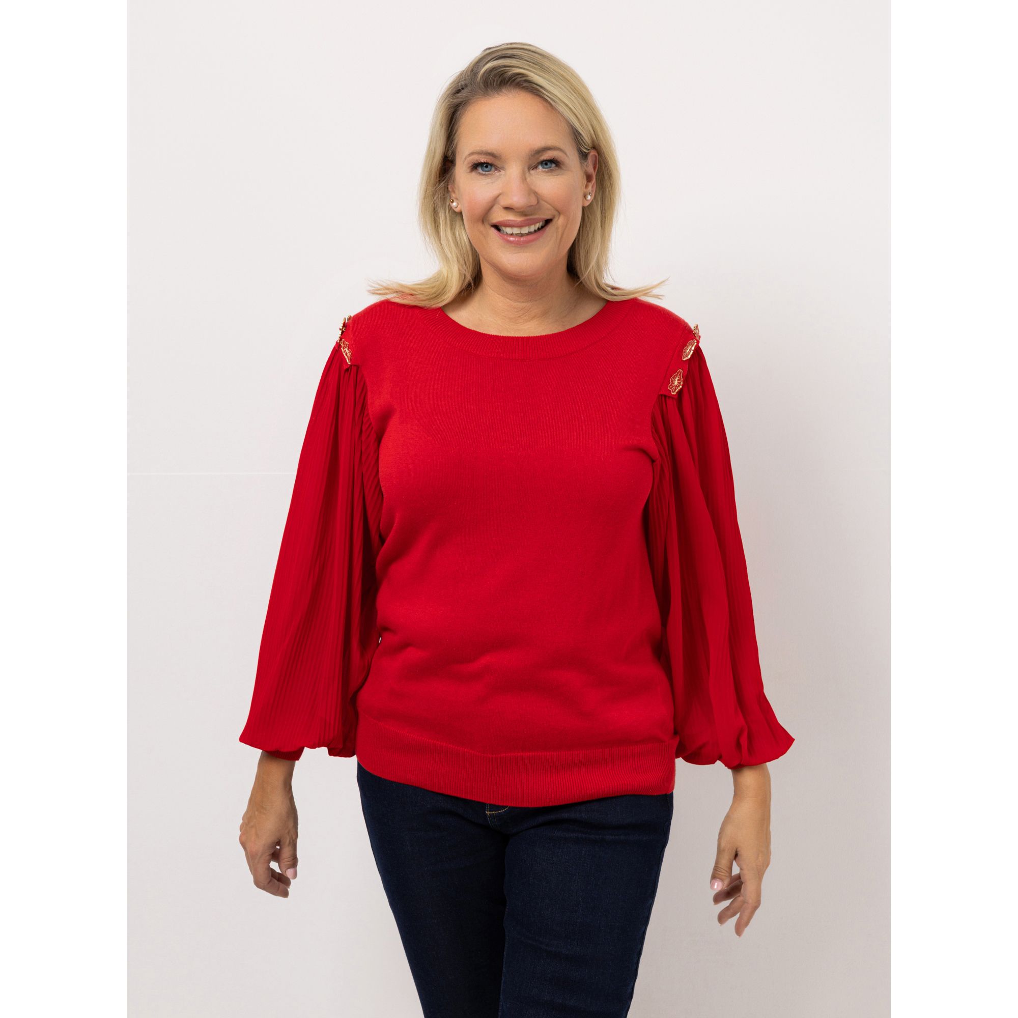 KILIAN KERNER SENSES Pullover, Langarm Materialmix mit Kuss-Applikation figurumspielend