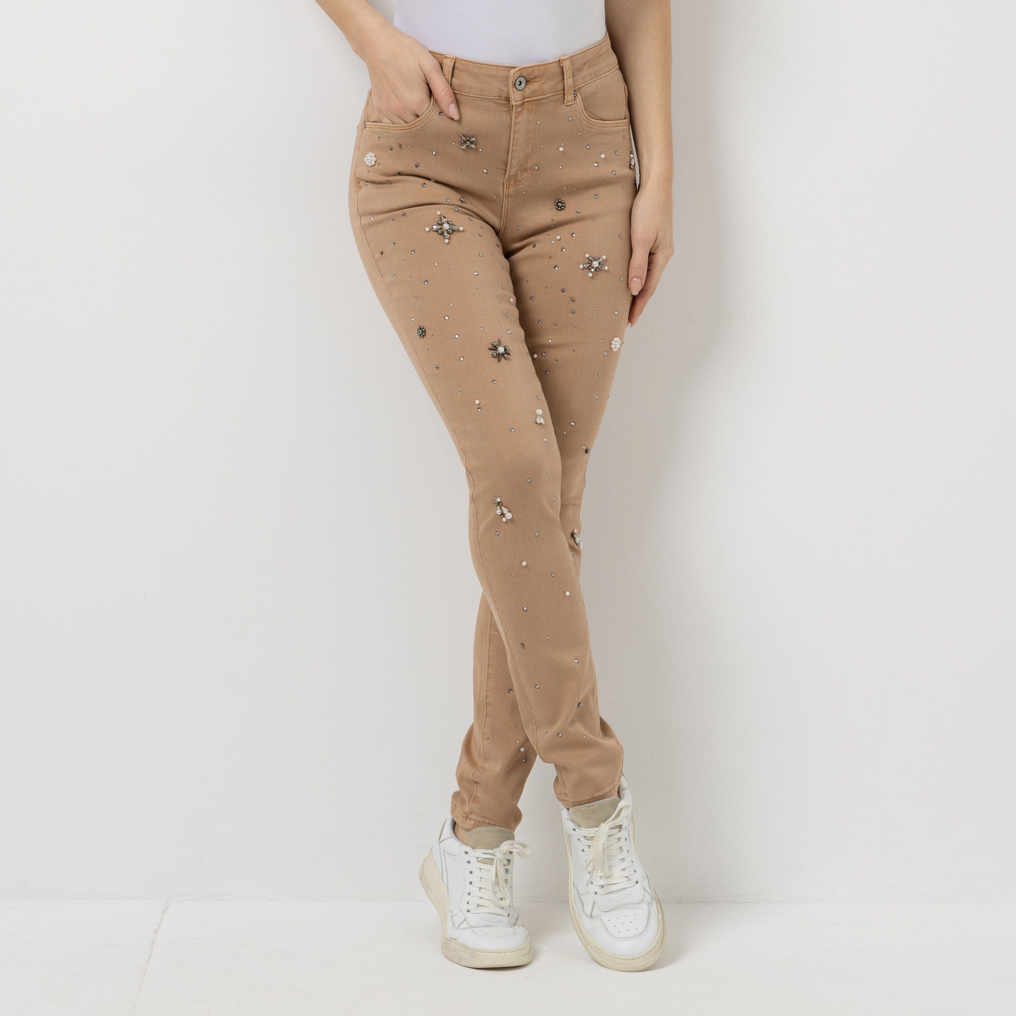 DINE 'N' DANCE Hose Salsa knöchellang Perlen-/ Strassbesatz schmales Bein