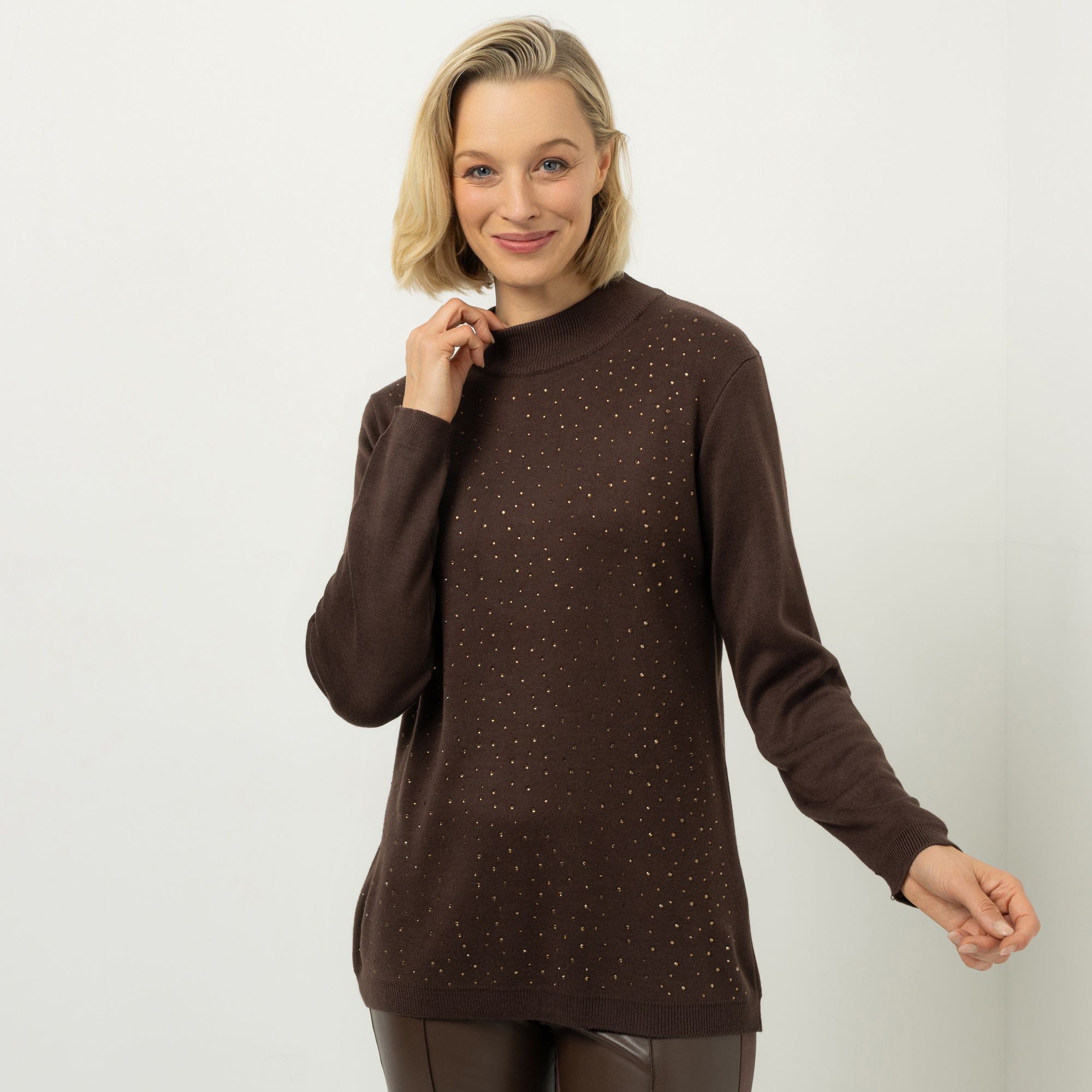 SCHIFFHAUER MUNICH® Pullover, langarm Stehkragen Strasssteine figurumspielend