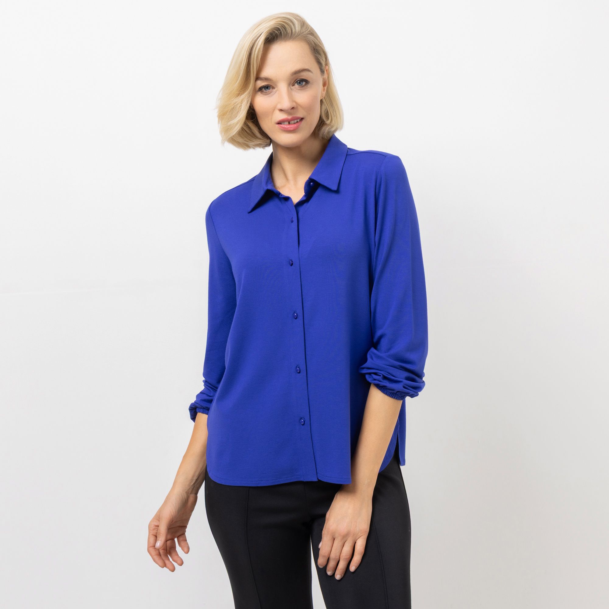 EVA LUTZ Jerseybluse, Langarm mit Gummizug Kragen aus ECOVERO™ Viskose