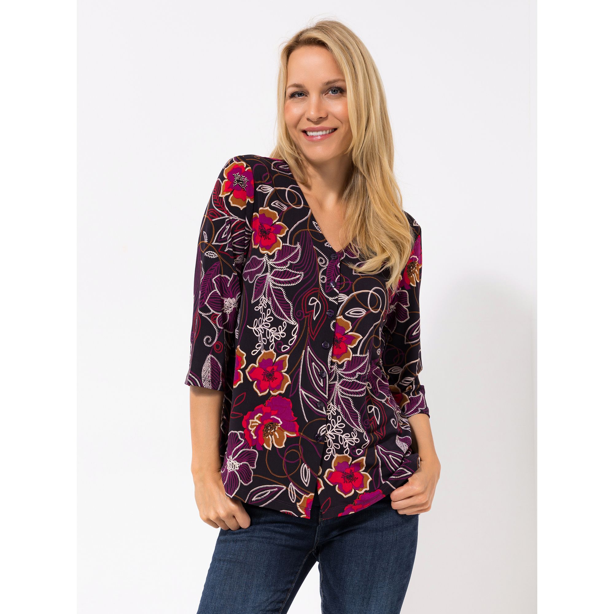 KIM & CO. Shirt, 3/4-Arm Brazil Knit Jersey Knopfleiste figurumspielend