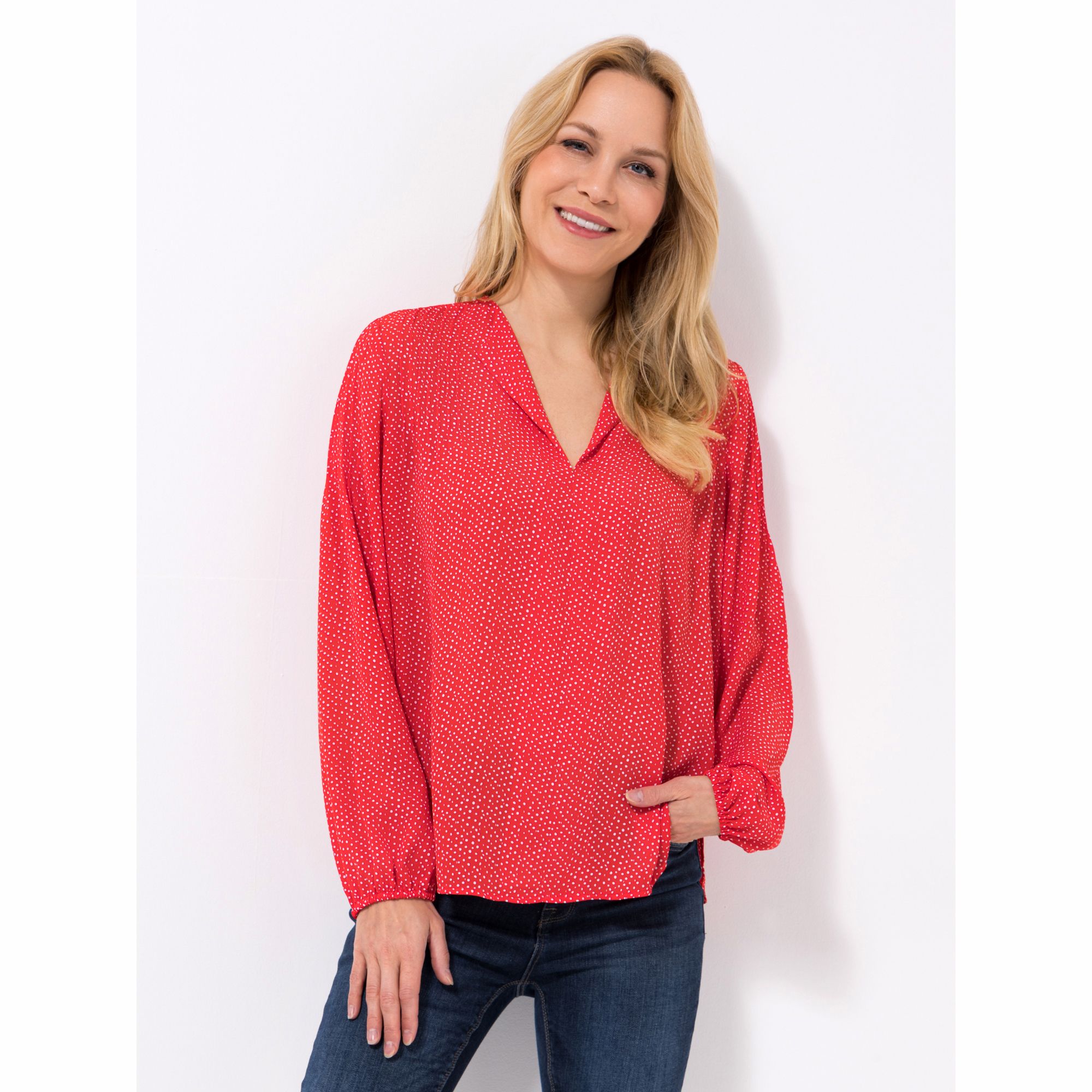 EVA LUTZ Bluse Laura, Langarm V-Ausschnitt 100% recycelte Fasern leger weit