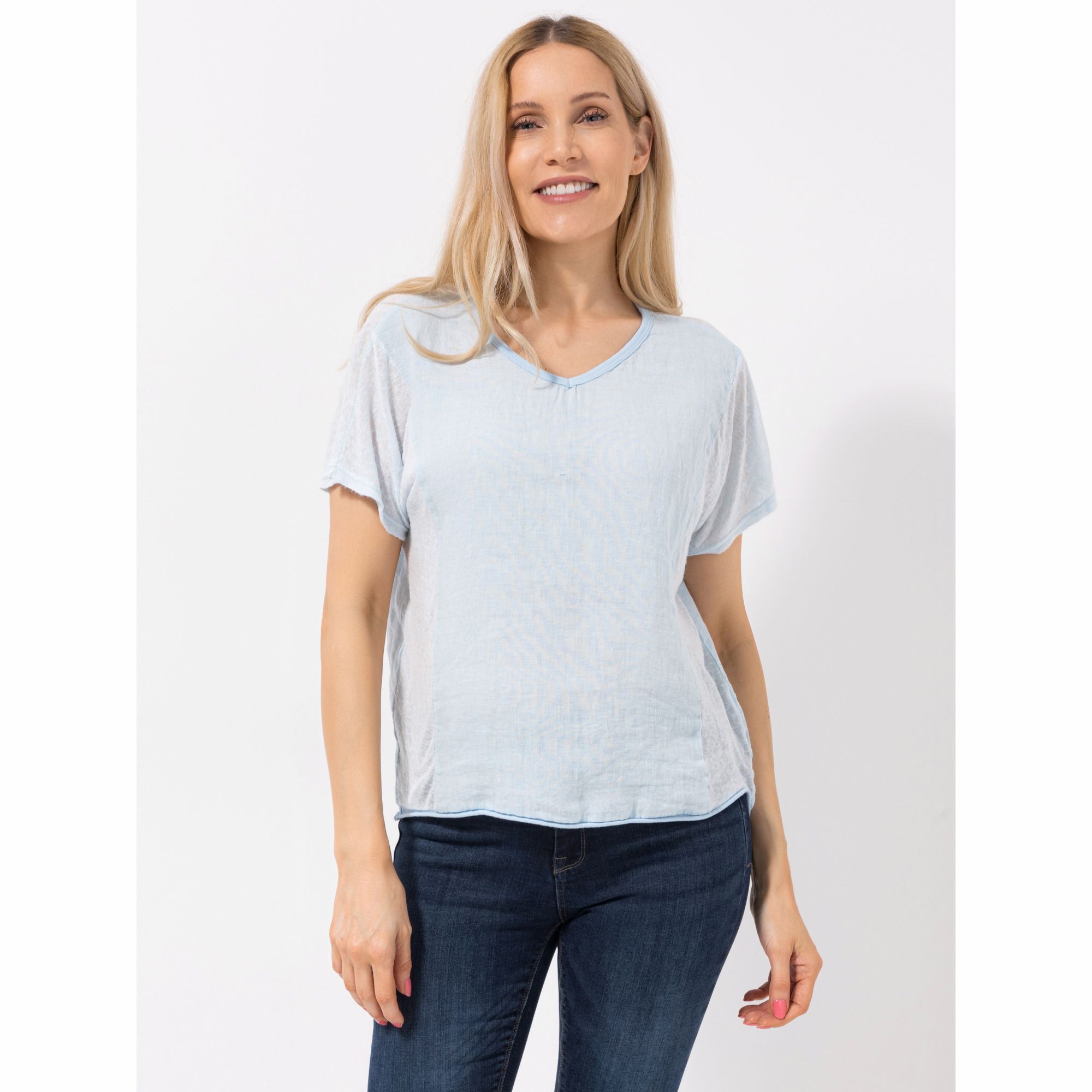 DINE 'N' DANCE Blusenshirt, 1/2-Arm Rollkante am Saum V-Ausschnitt leger weit