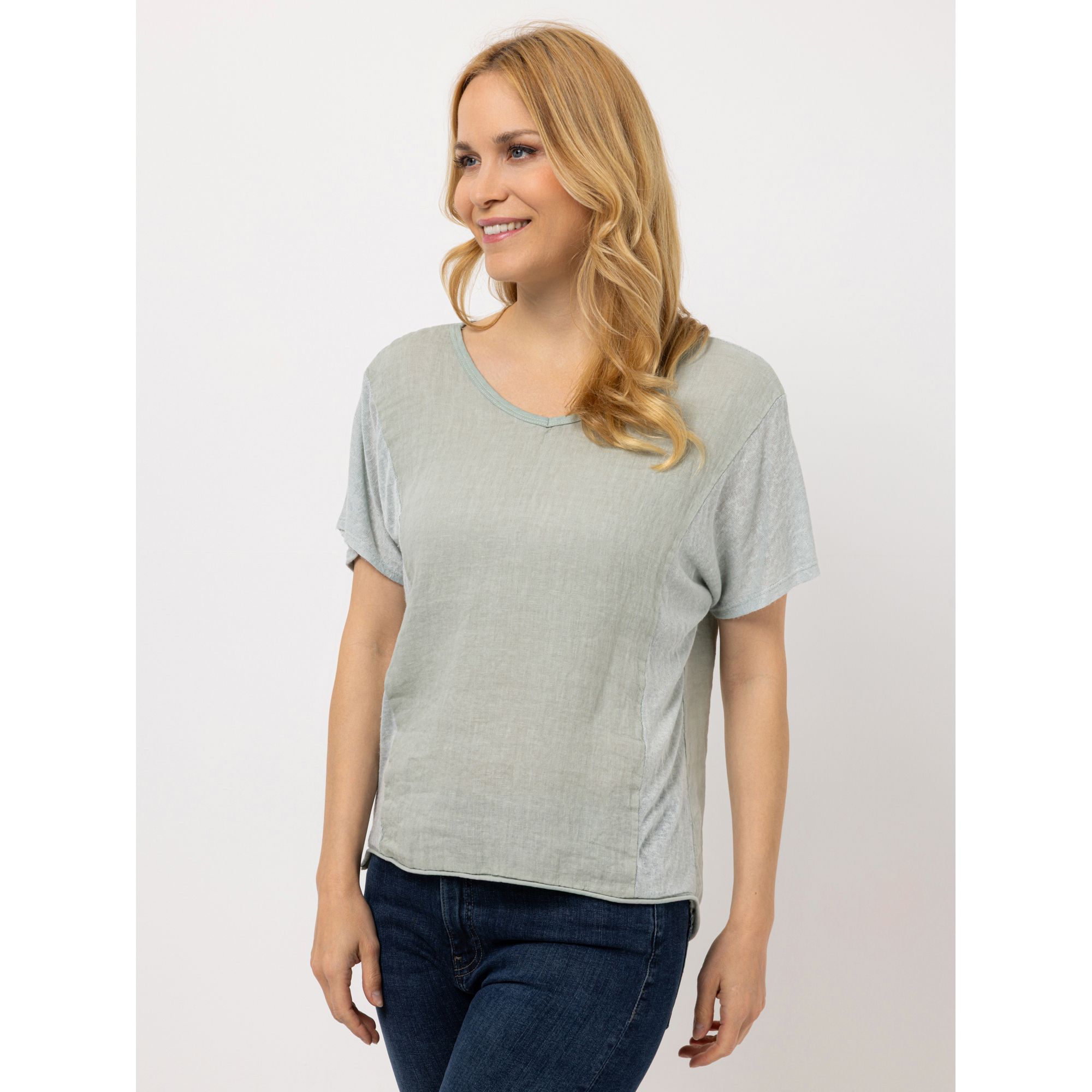 DINE 'N' DANCE Blusenshirt, 1/2-Arm Rollkante am Saum V-Ausschnitt leger weit