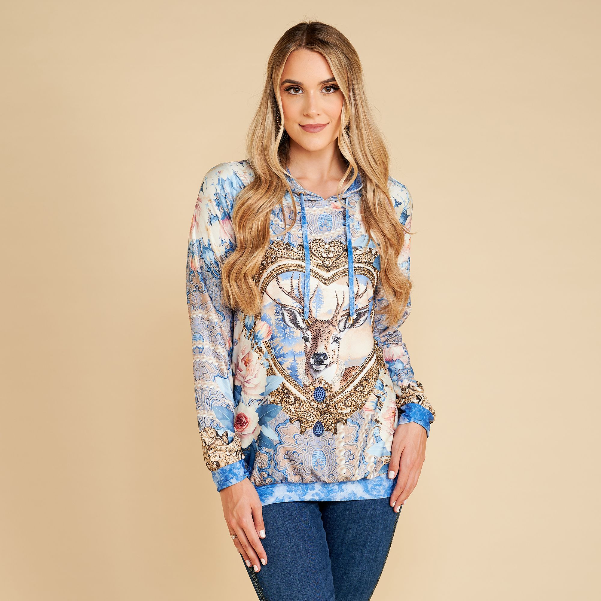 SCHIFFHAUER MUNICH® Sweatshirt Rundhalsausschnitt Strasssteinbesatz figurumspielend