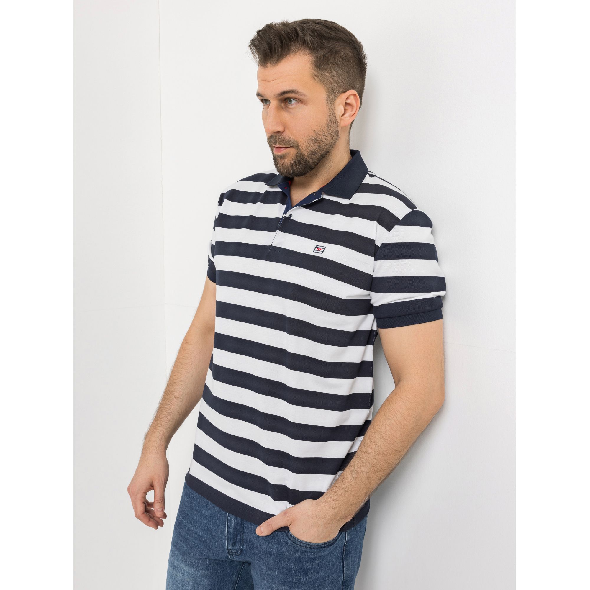 STRANDFEIN Menswear Poloshirt, 1/2-Arm Polokragen Logo Stickerei slim fit
