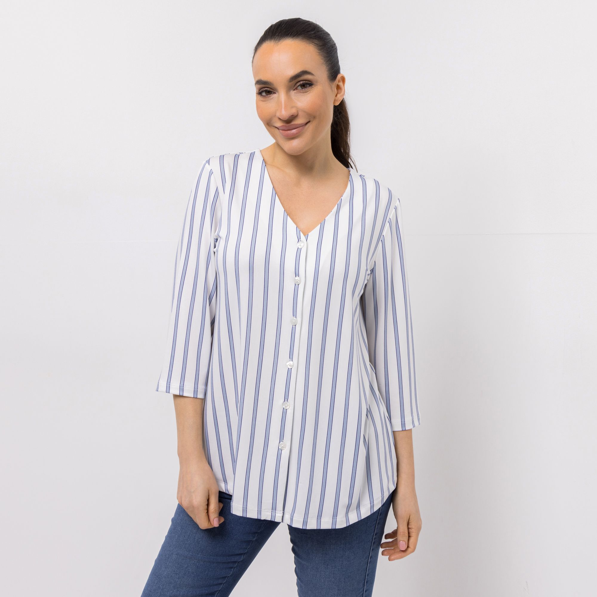 KIM & CO. Blusen-Shirt, 3/4 Arm Brazil Knit Jersey Knopfleiste figurumspielend