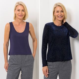EVA LUTZ Shirt mit Top Langarm Leo-Ausbrenner figurbetont