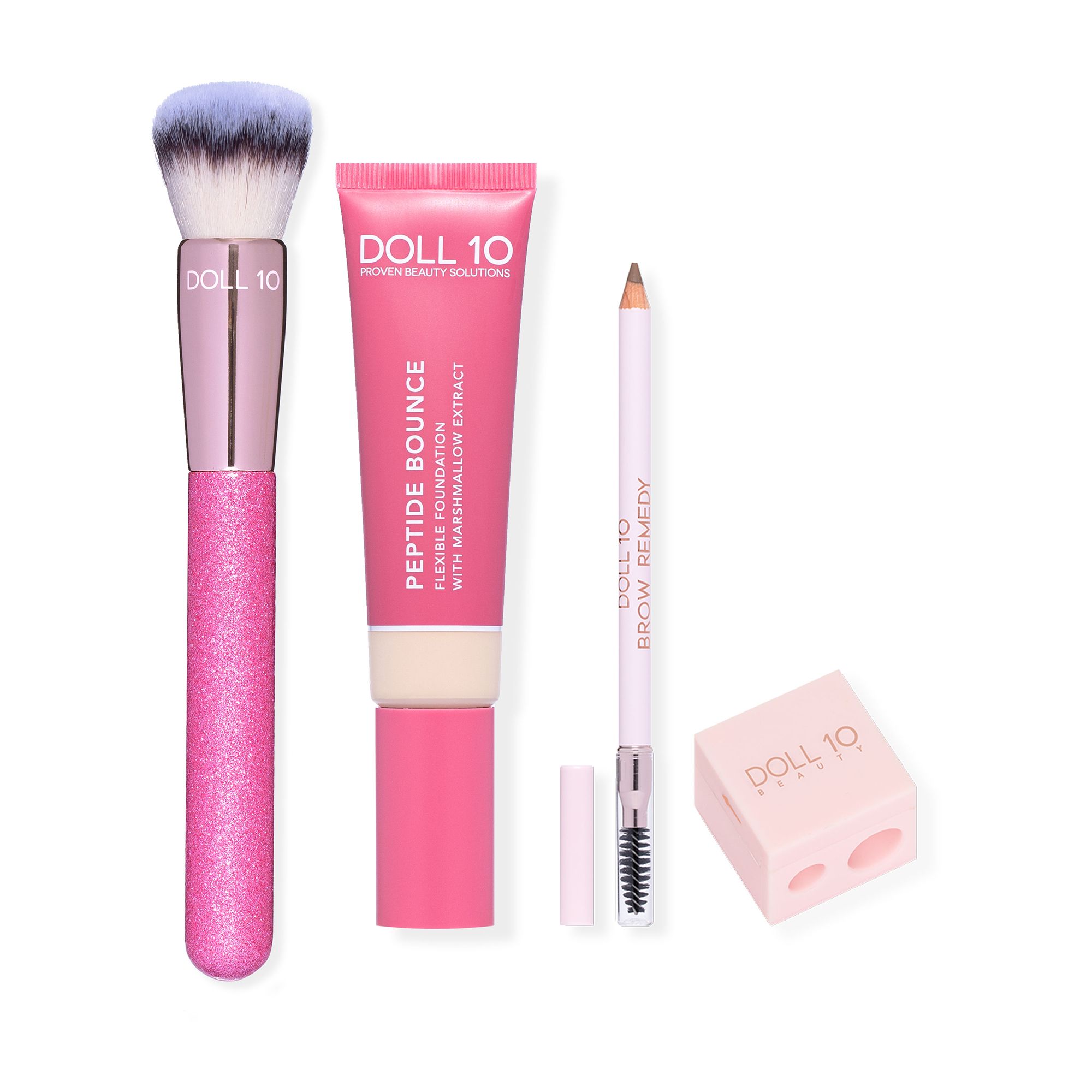DOLL 10 BEAUTY Peptide Bounce Flex Foundation 30ml mit Augenbrauenstift, Pinsel & Anspitzer