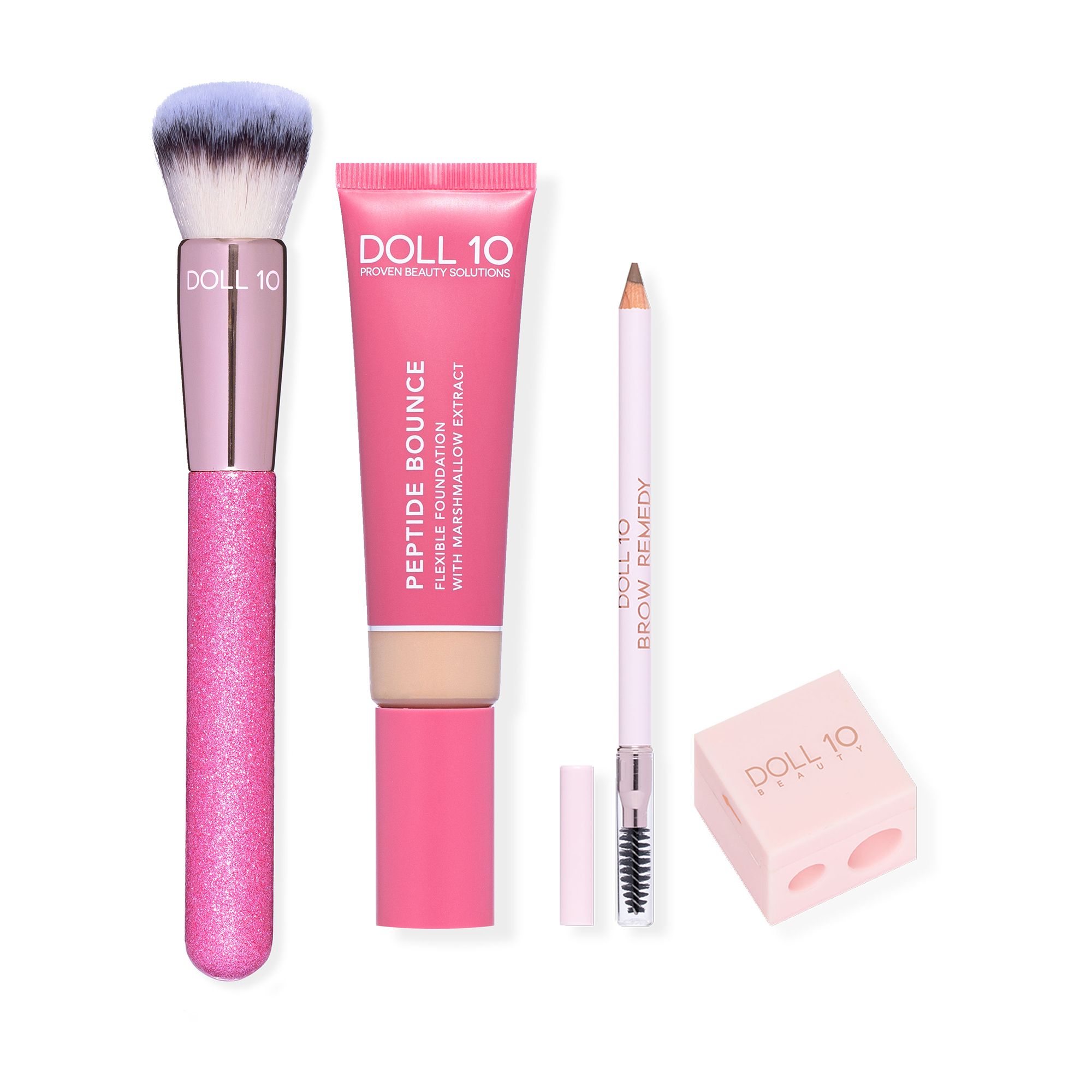 DOLL 10 BEAUTY Peptide Bounce Flex Foundation 30ml mit Augenbrauenstift, Pinsel & Anspitzer