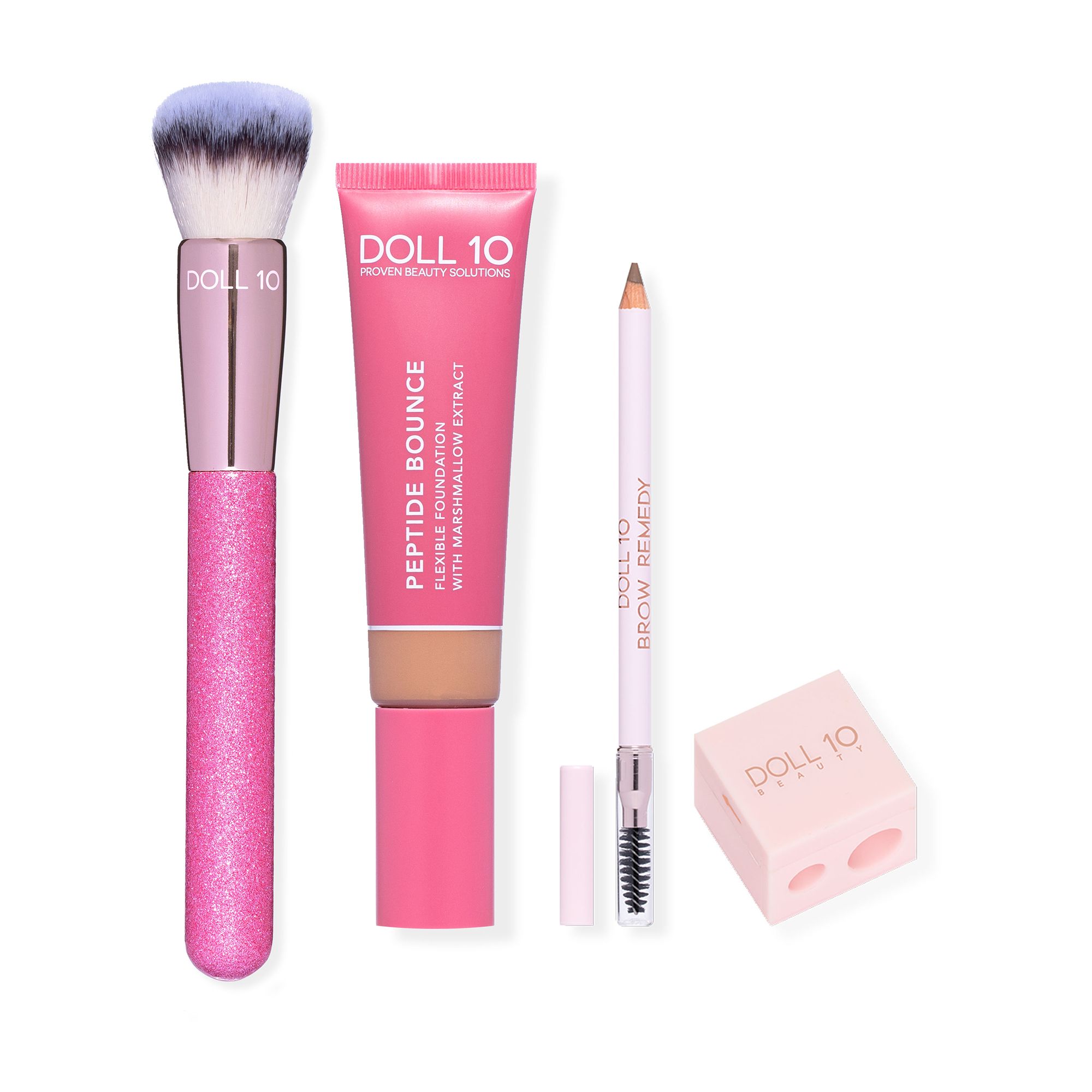 DOLL 10 BEAUTY Peptide Bounce Flex Foundation 30ml mit Augenbrauenstift, Pinsel & Anspitzer