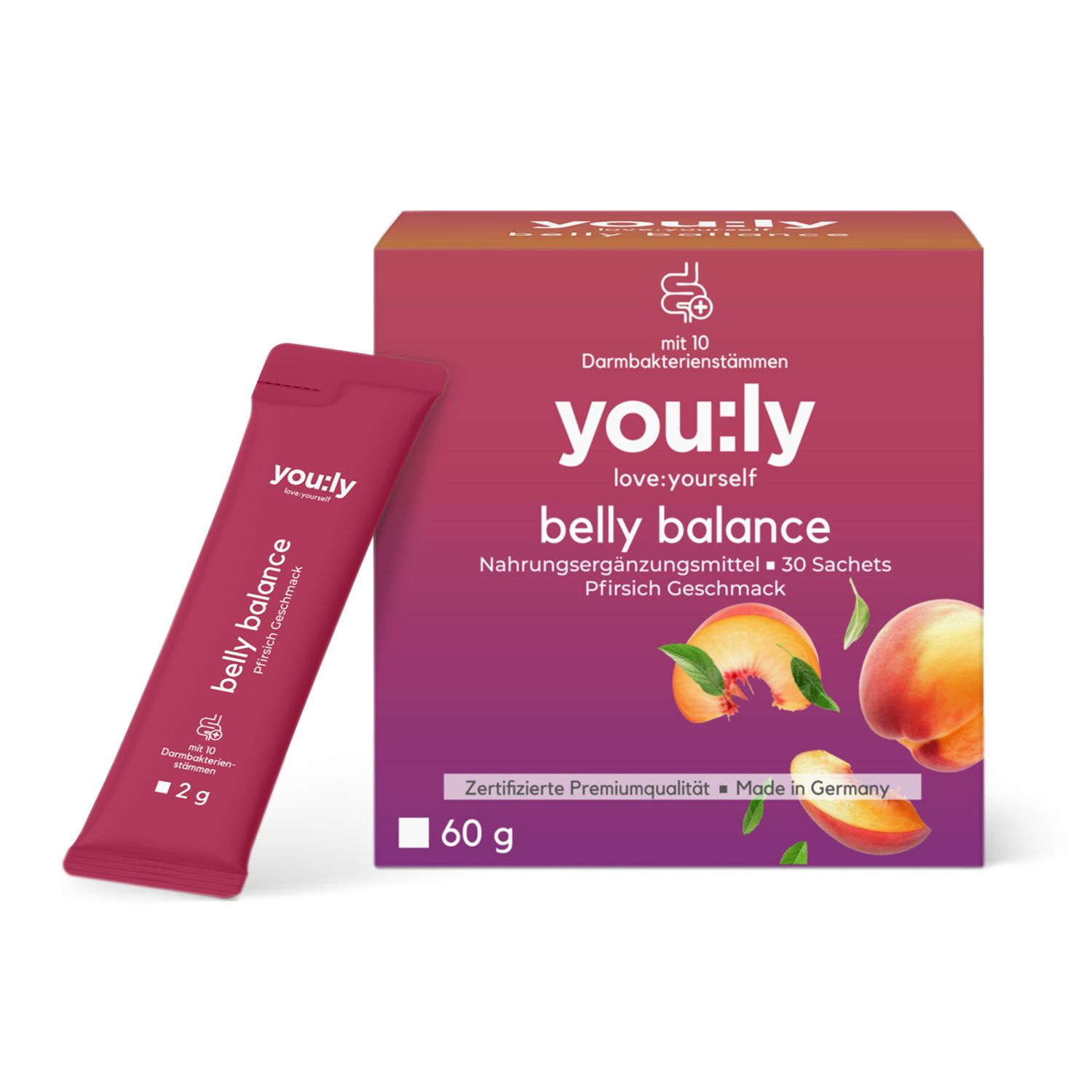 you:ly Belly Balance Sticks mit Bakterienmischung Zink, Vitamin B3 30 Sachets, 30 Tage