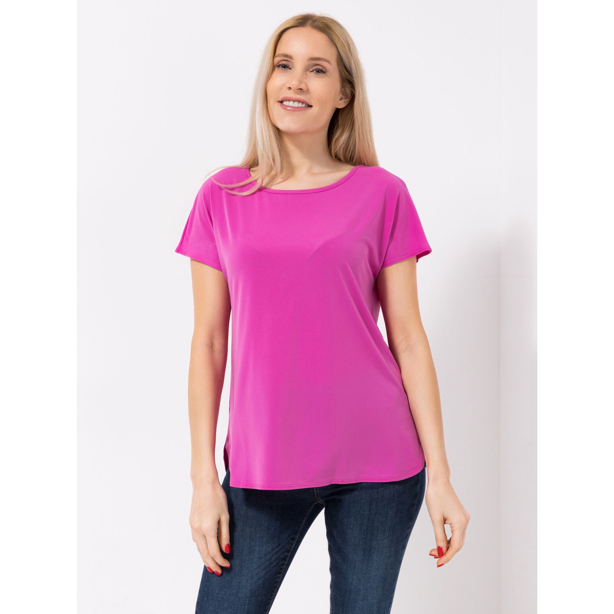 KIM & CO. Shirt, Kurzarm Brazil Knit Jersey abgerundeter Saum leger weit