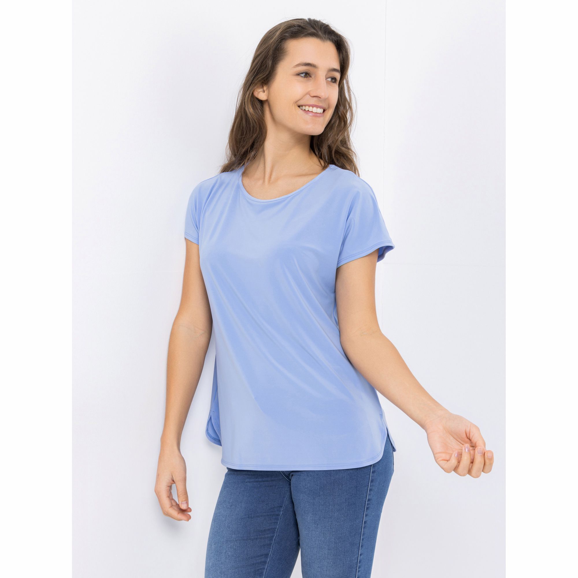 KIM & CO. Shirt, Kurzarm Brazil Knit Jersey abgerundeter Saum leger weit