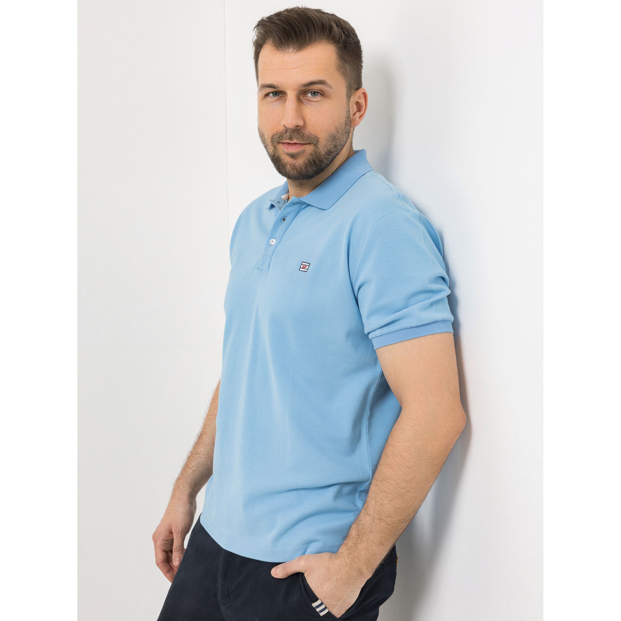 STRANDFEIN Menswear Poloshirt, 1/2-Arm Polokragen Flaggen Stickerei slim fit