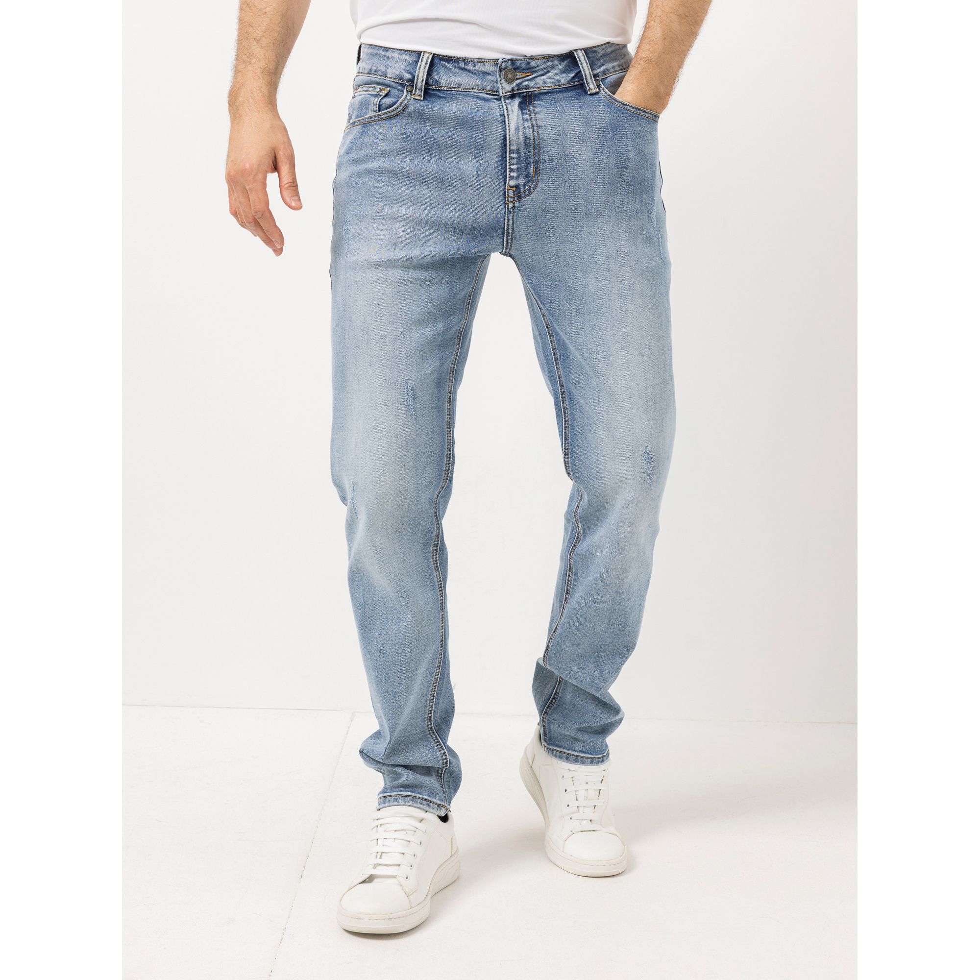 DINE 'N' DANCE Herren Jeanshose 5-Pocket-Style Used-Look Umschlag