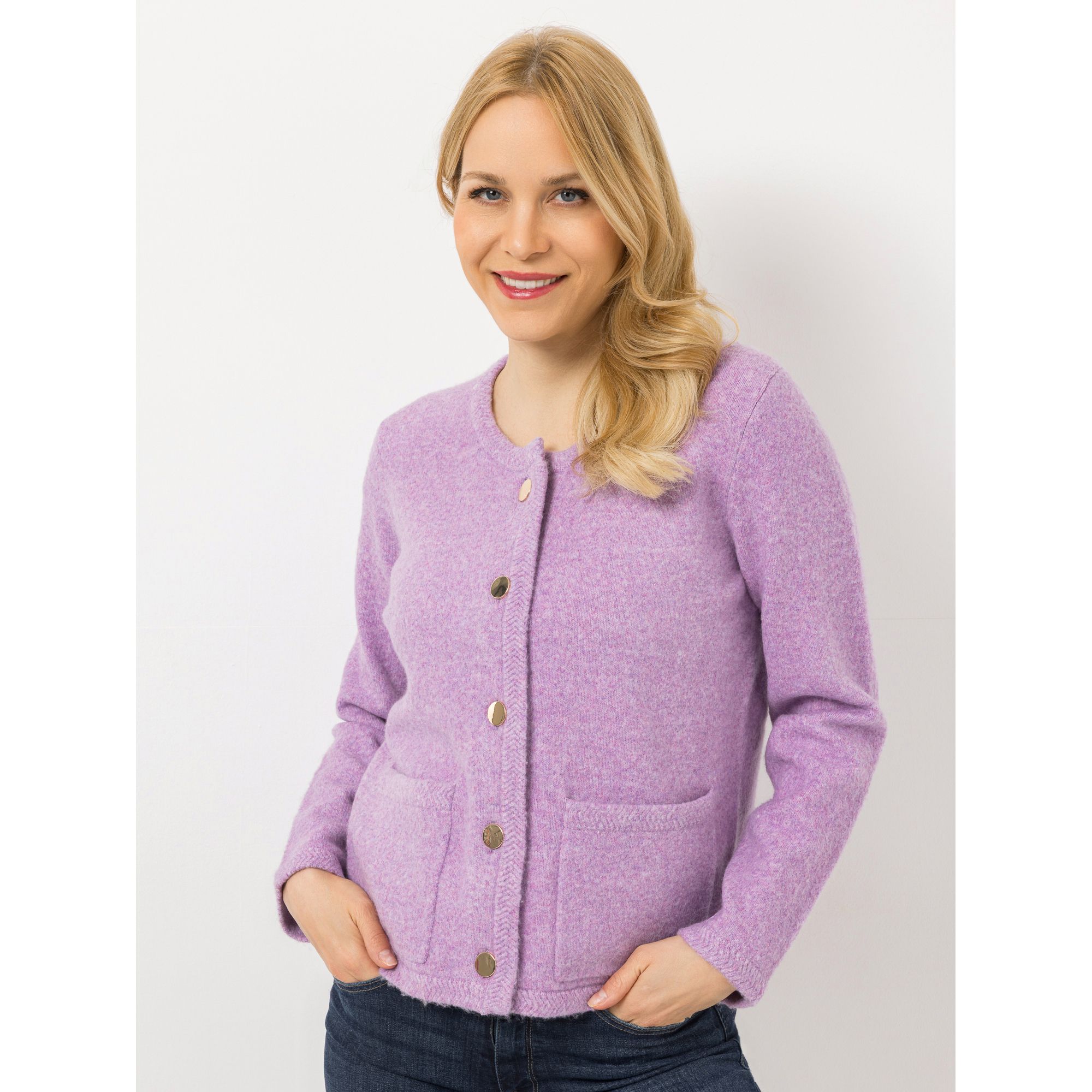 ANNI FOR FRIENDS Strickjacke, 1/1-Arm Knopfleiste aufgesetzte Taschen figurumspielend