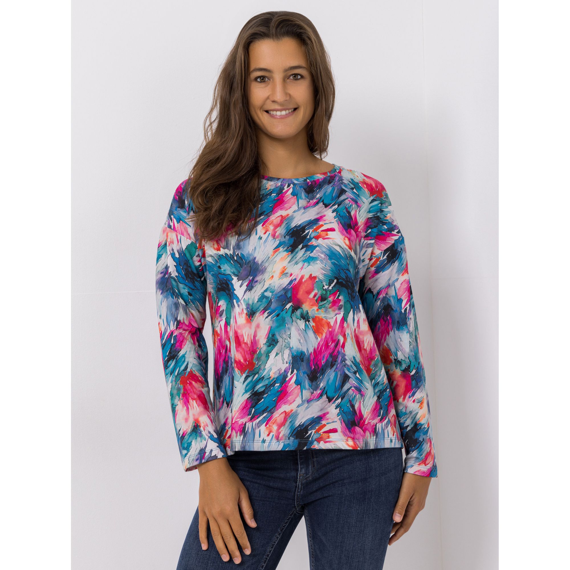 DINE 'N' DANCE Sweatshirt, 1/1-Arm Rundhalsausschnitt Allover-Druck leger weit