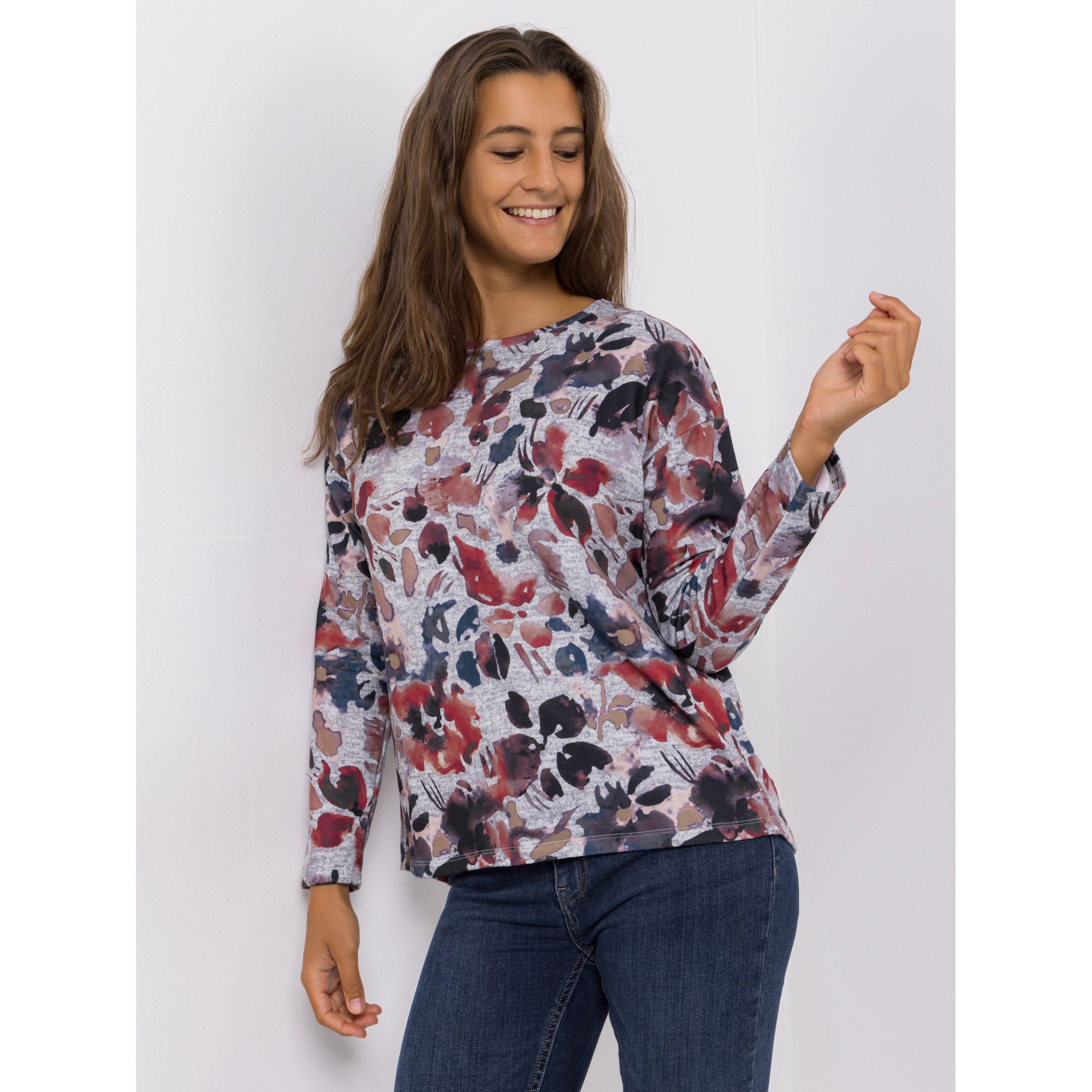 DINE 'N' DANCE Sweatshirt, 1/1-Arm Rundhalsausschnitt Allover-Druck leger weit