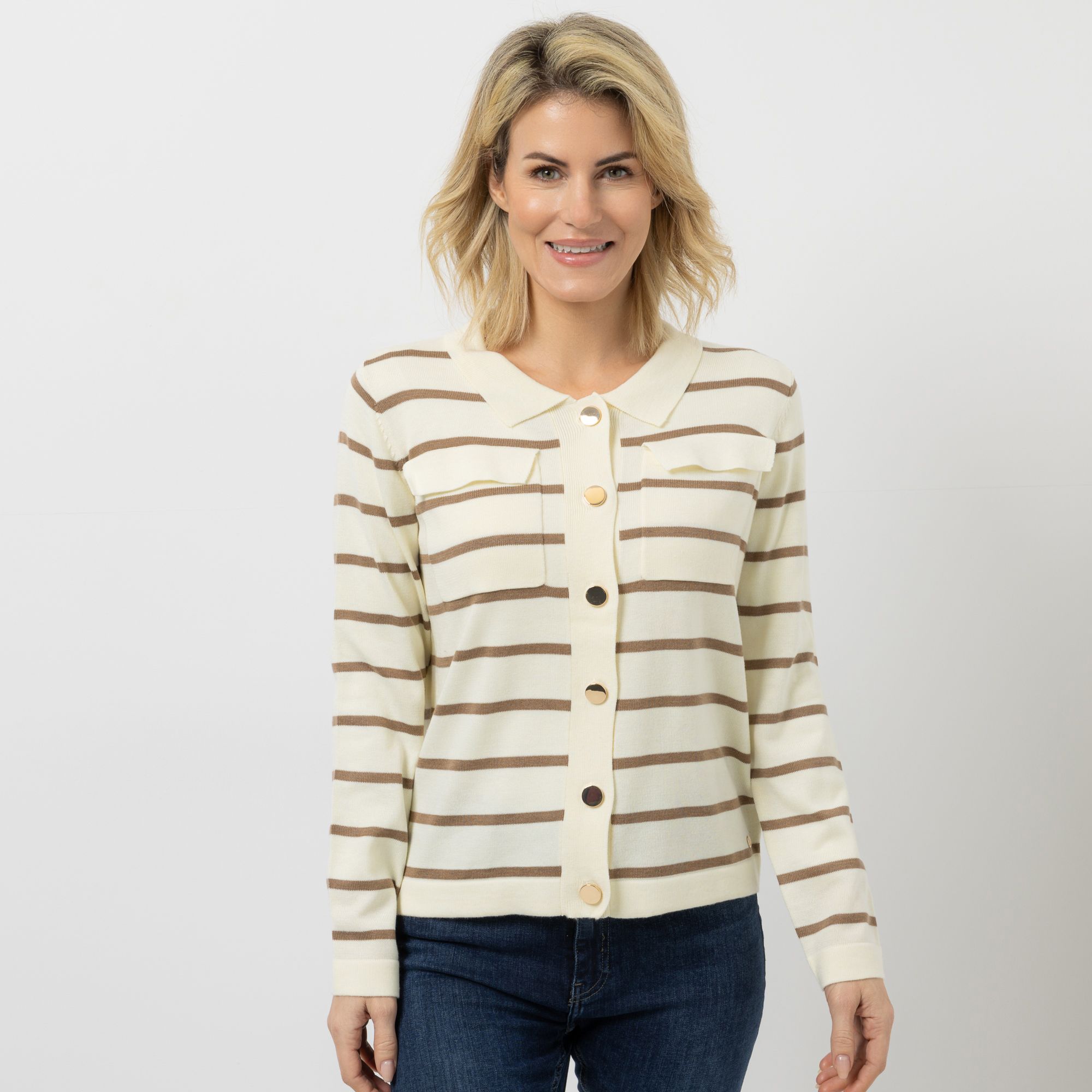 EVA LUTZ Cardigan Kragen Knopfleiste figurumspielend