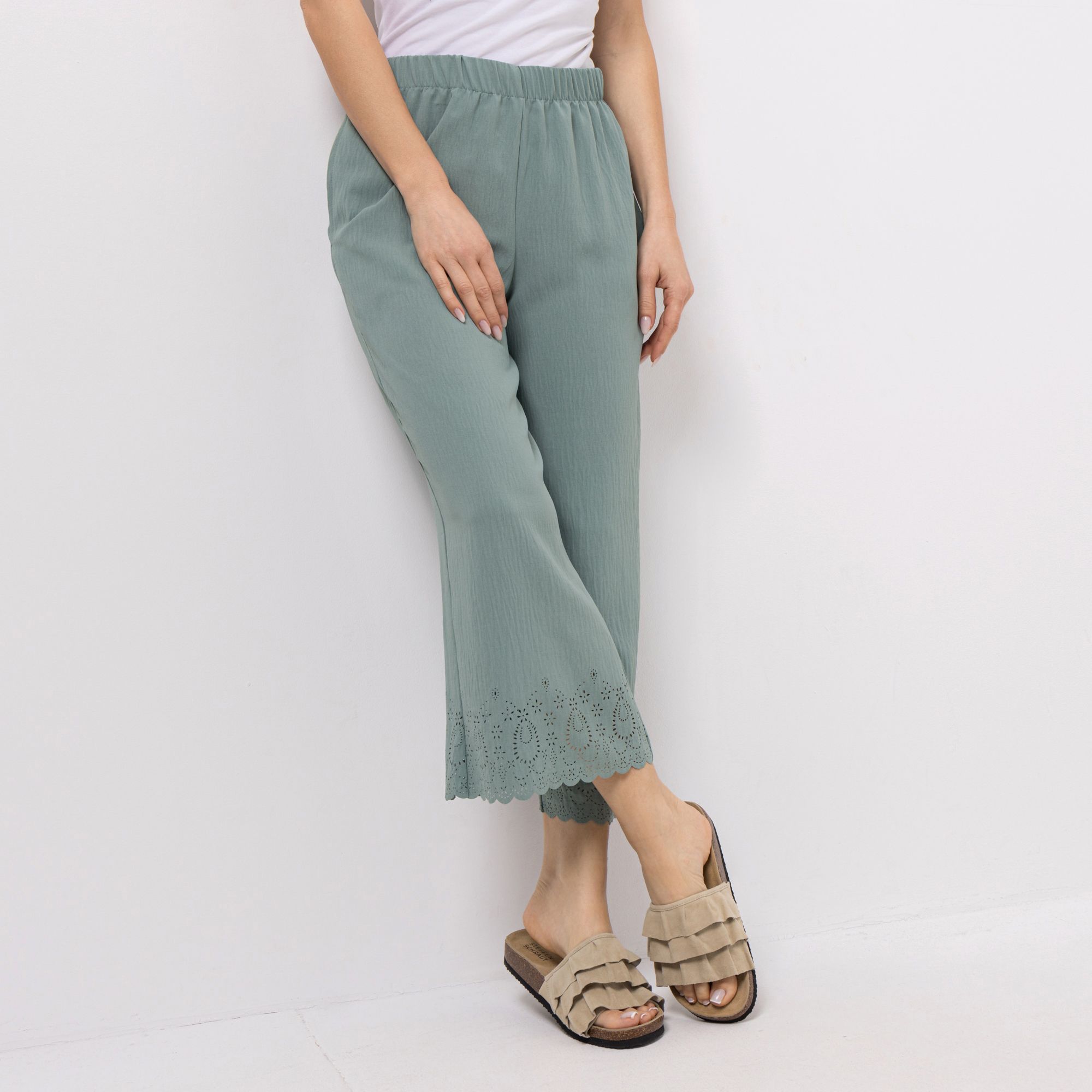 KIM & CO. Hose, 7/8-Länge Struktur-Popeline Bordüre: Lochmuster weites Bein