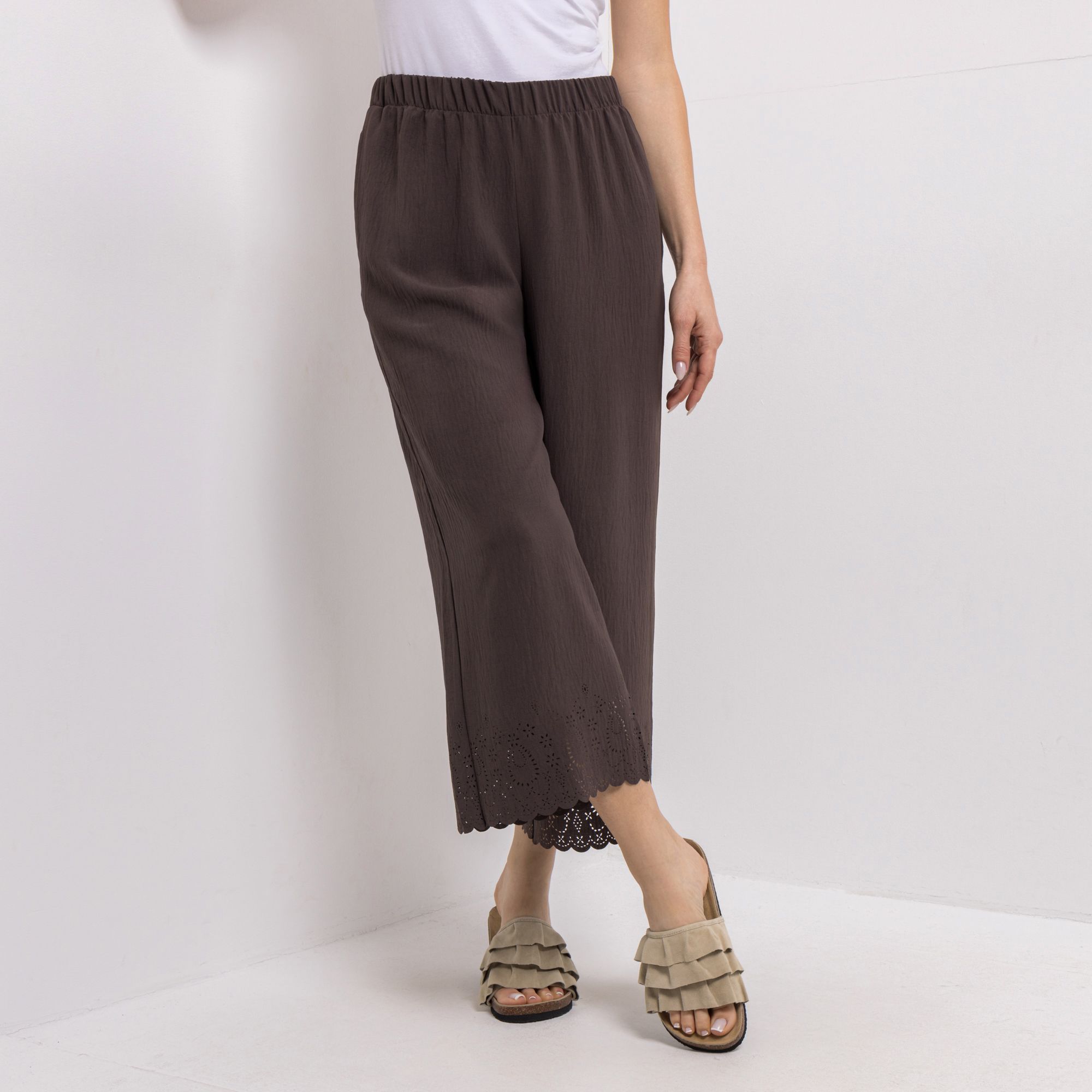 KIM & CO. Hose, 7/8-Länge Struktur-Popeline Bordüre: Lochmuster weites Bein