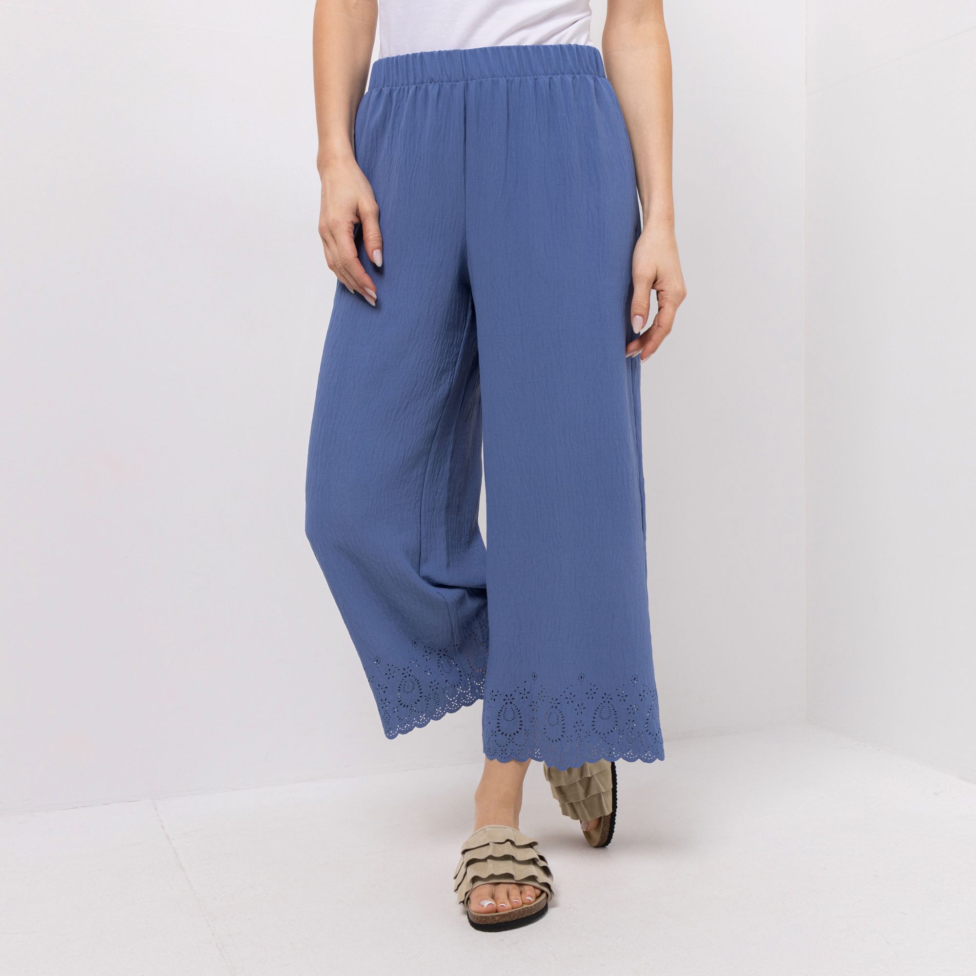 KIM & CO. Hose, 7/8-Länge Struktur-Popeline Bordüre: Lochmuster weites Bein