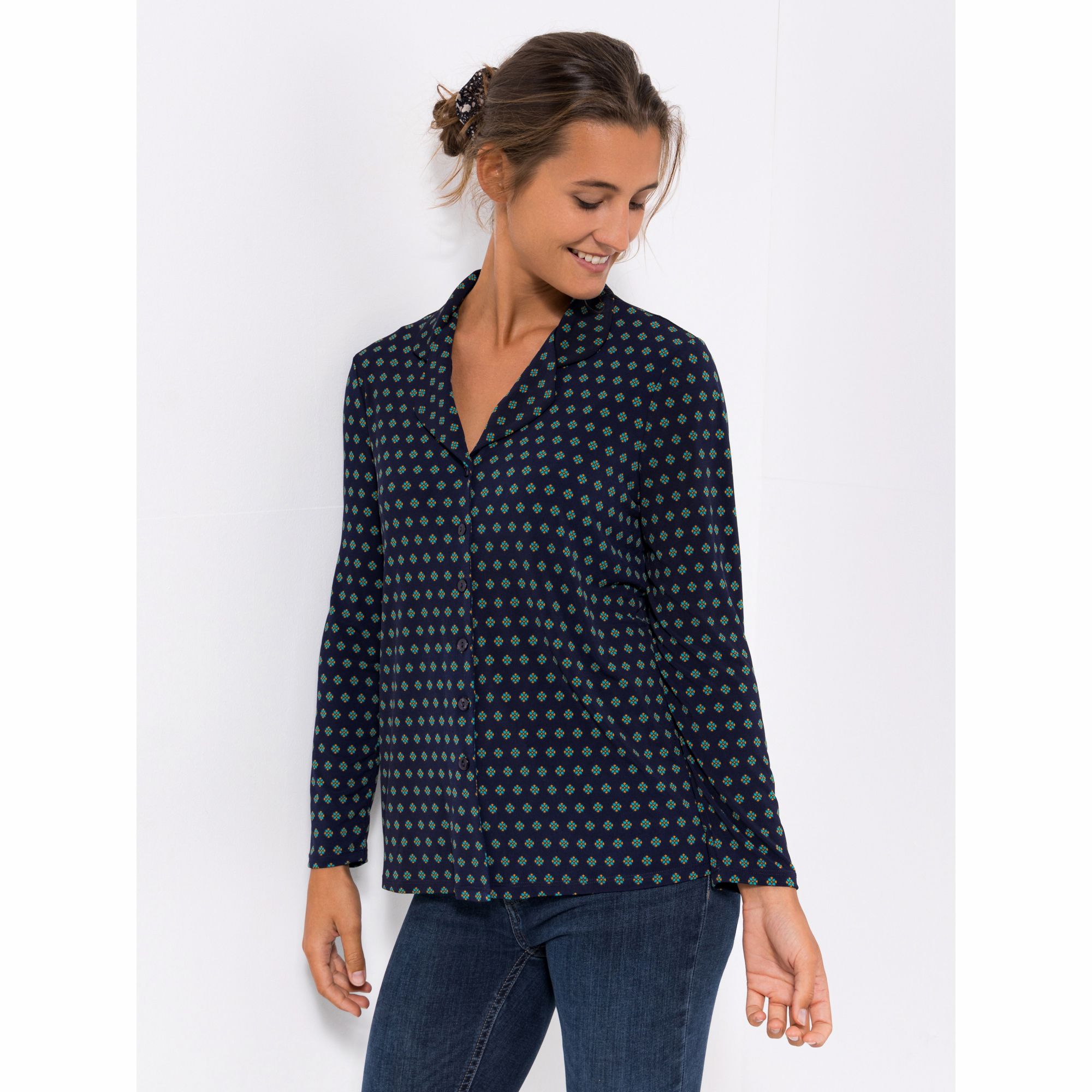KIM & CO. Shirt, Langarm Brazil Knit Jersey Knopfleiste figurumspielend