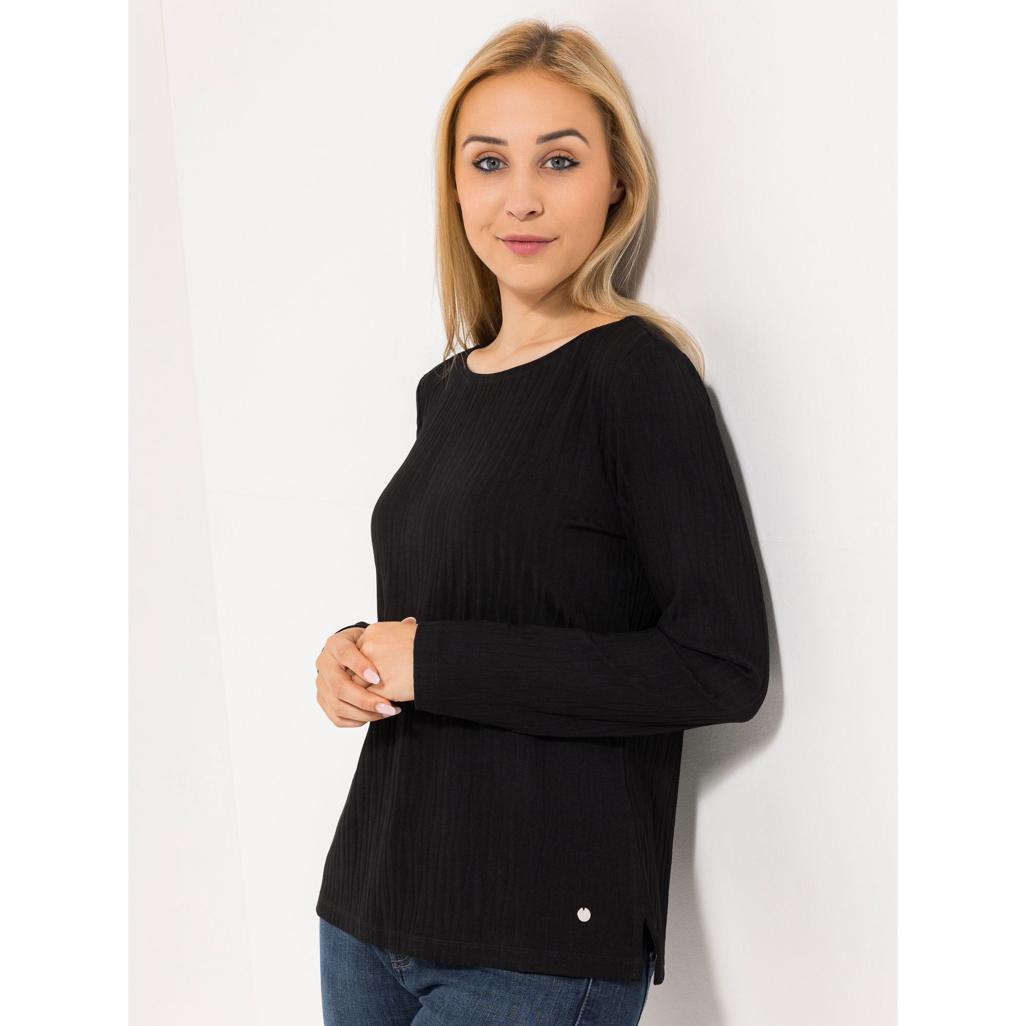 EVA LUTZ Shirt U-Boot-Ausschnitt Wellen-Struktur figurumspielend