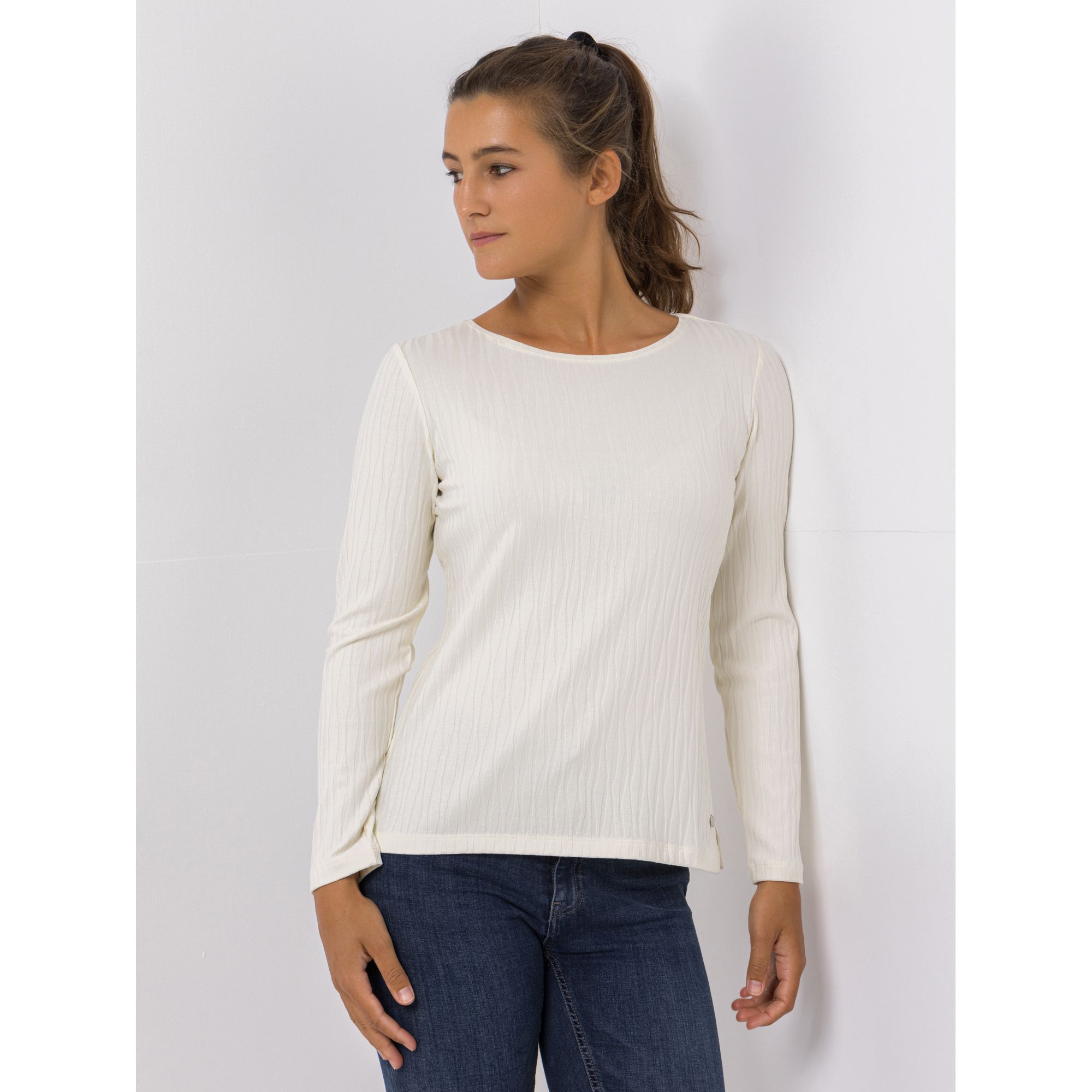 EVA LUTZ Shirt U-Boot-Ausschnitt Wellen-Struktur figurumspielend