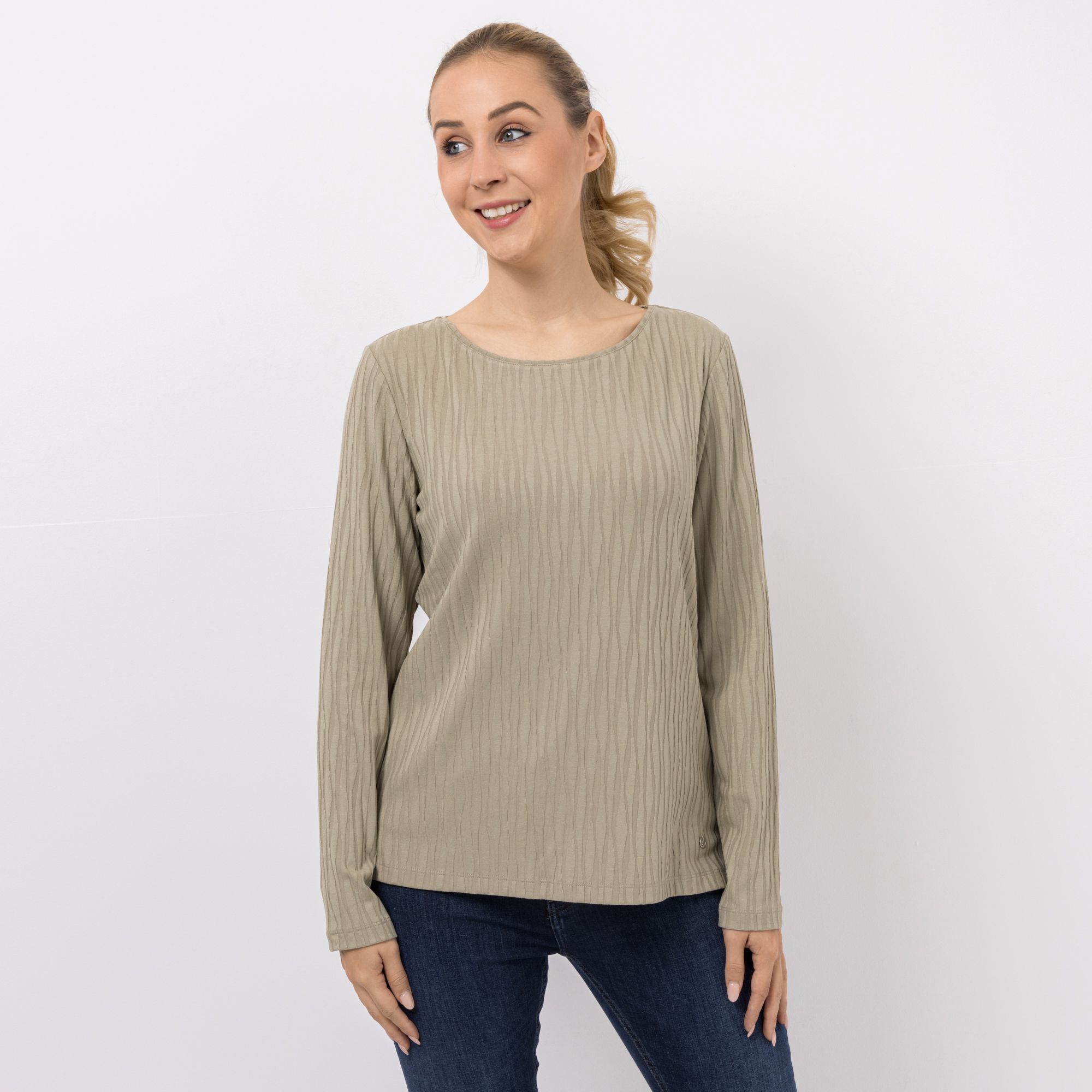 EVA LUTZ Shirt U-Boot-Ausschnitt Wellen-Struktur figurumspielend