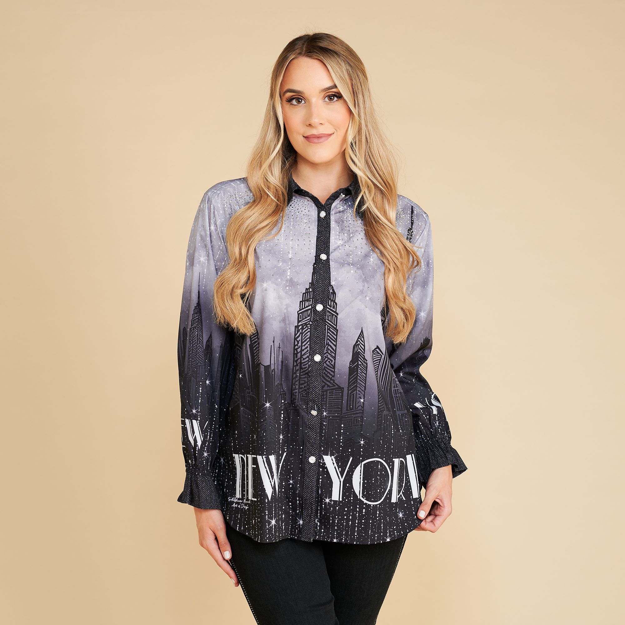 SCHIFFHAUER MUNICH® Bluse Knopfleiste Strassveredelung figurumspielend