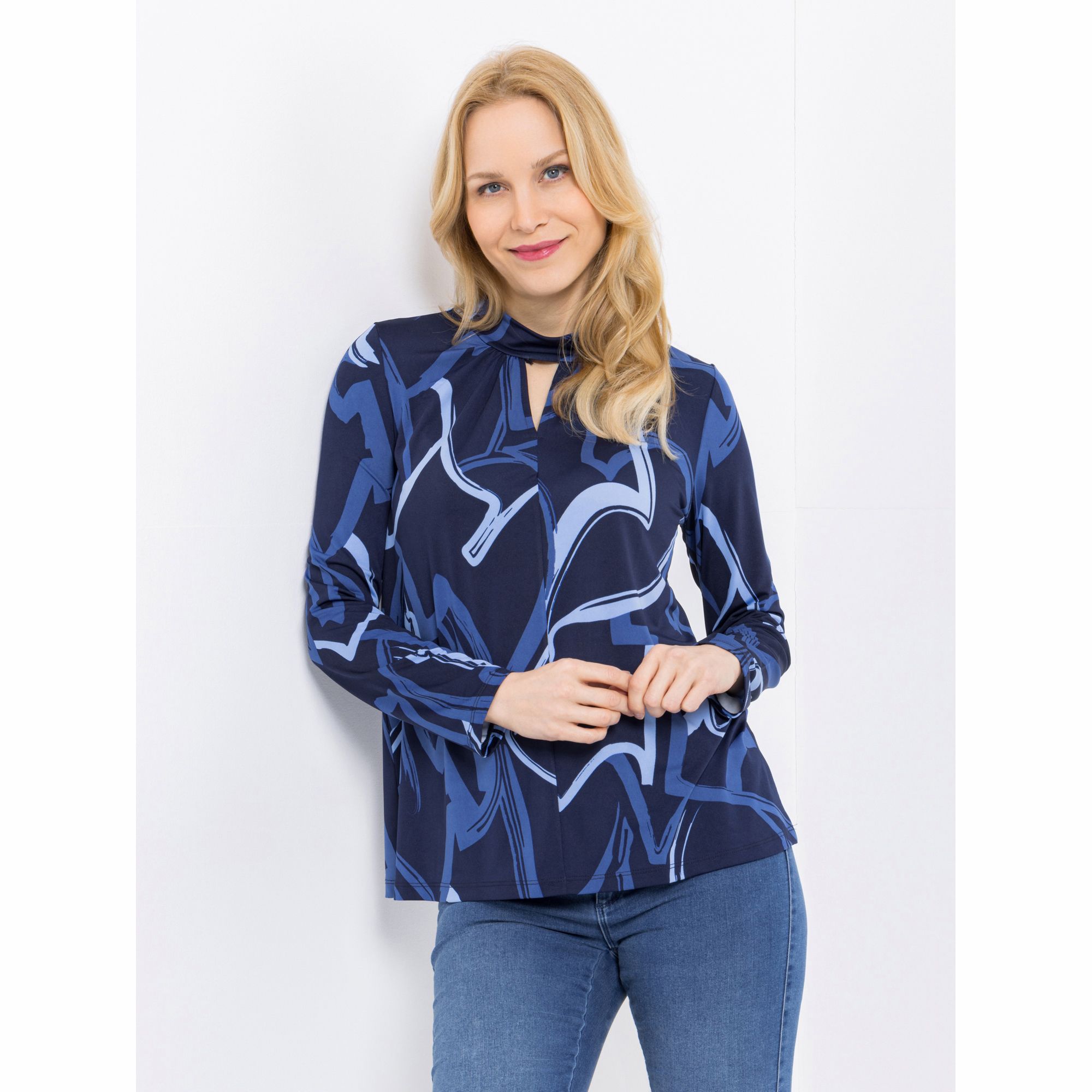 KIM & CO. Shirt, Langarm Brazil Knit Jersey Stehkragen figurumspielend