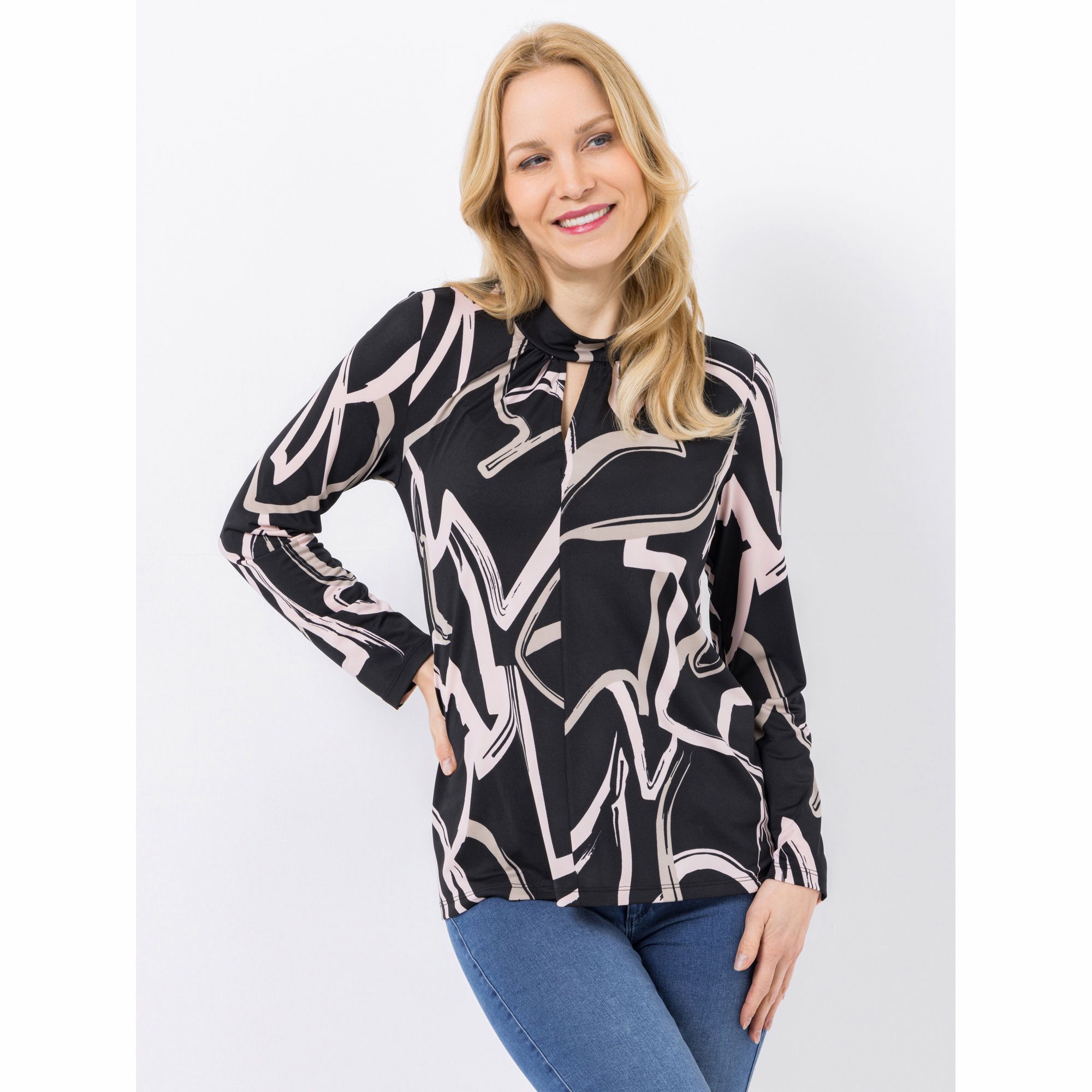 KIM & CO. Shirt, Langarm Brazil Knit Jersey Stehkragen figurumspielend