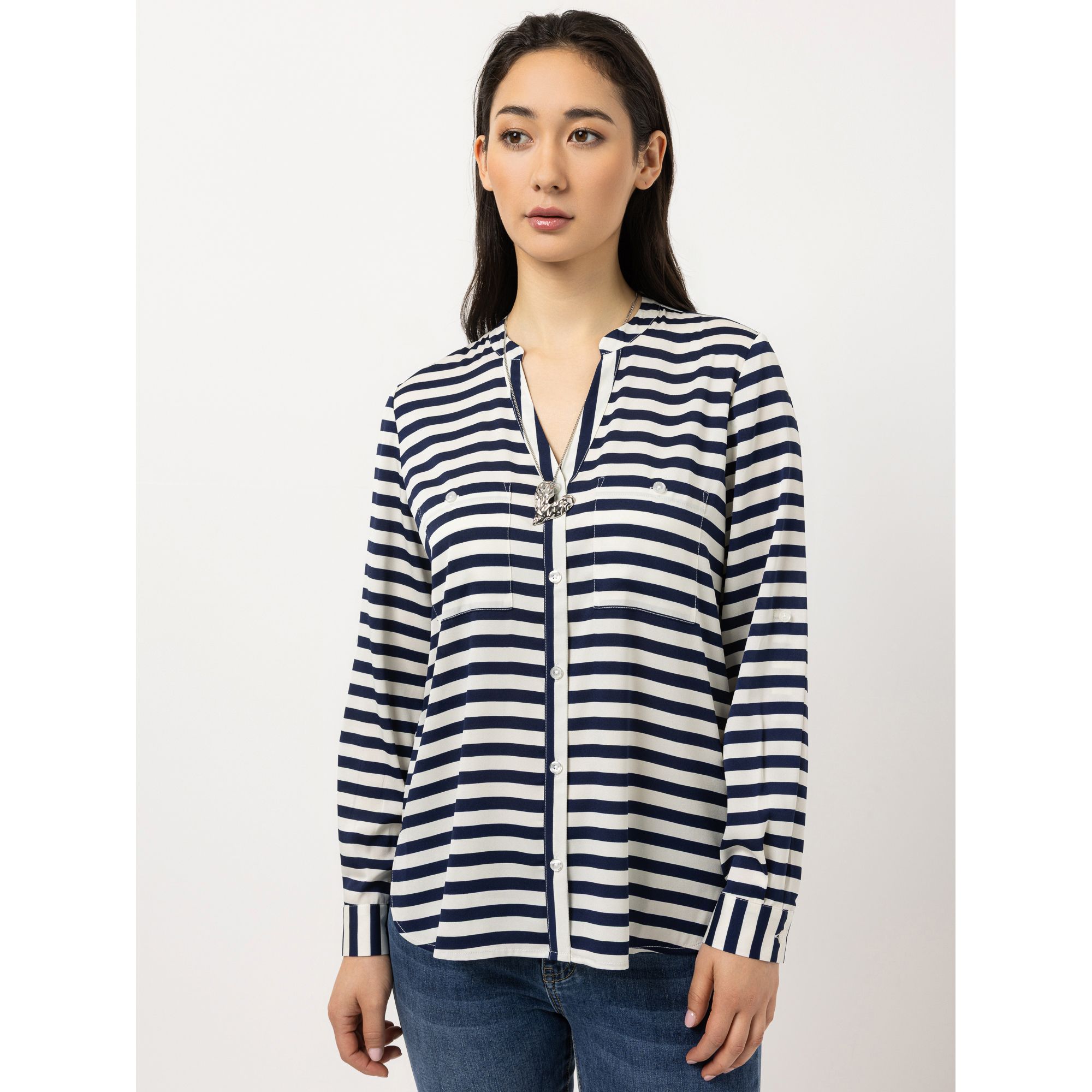 STEFFEN SCHRAUT Bluse Serafino-Ausschnitt Knopfleiste leger weit