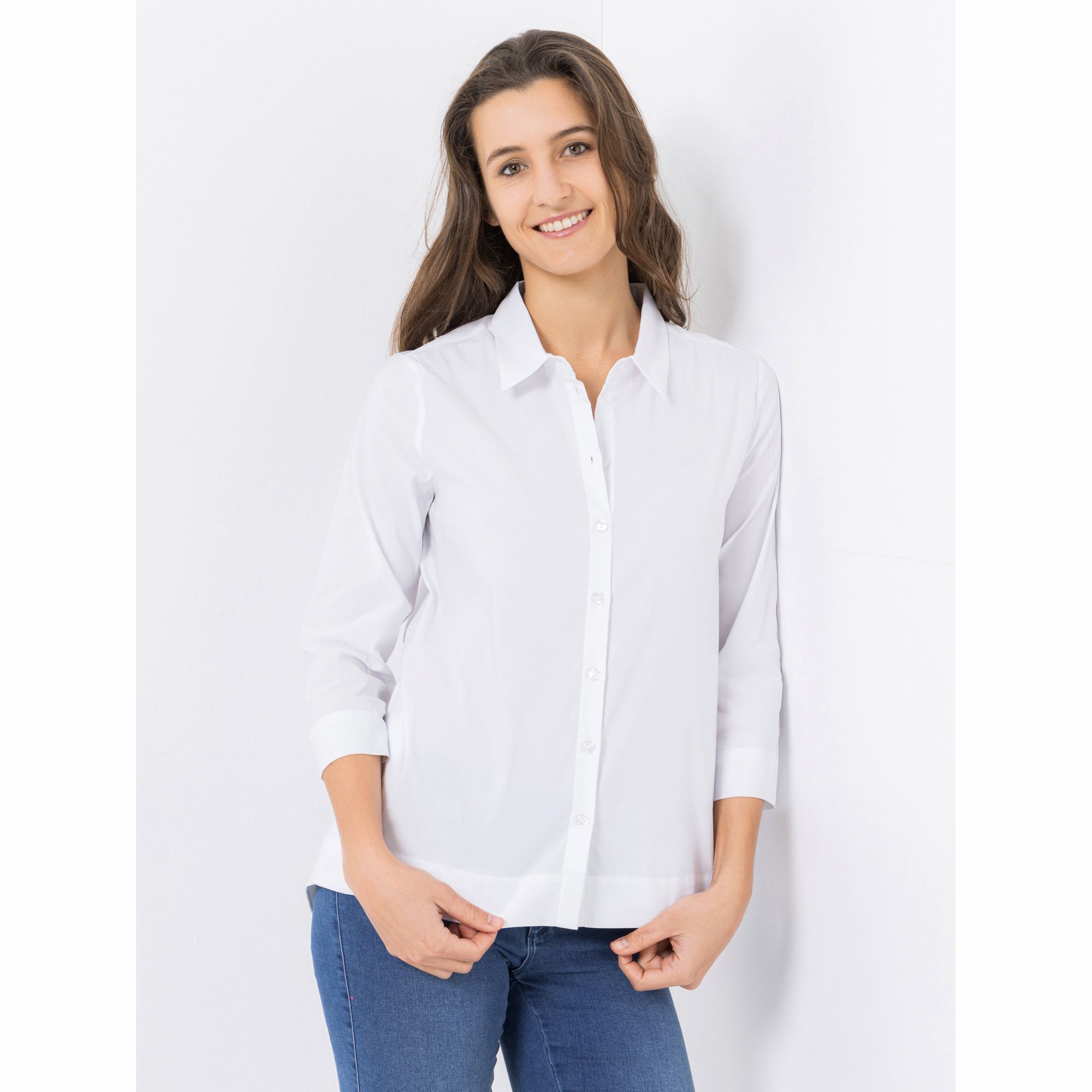 DINE 'N' DANCE Bluse, 7/8-Arm Kragen Knopfleiste leger weit