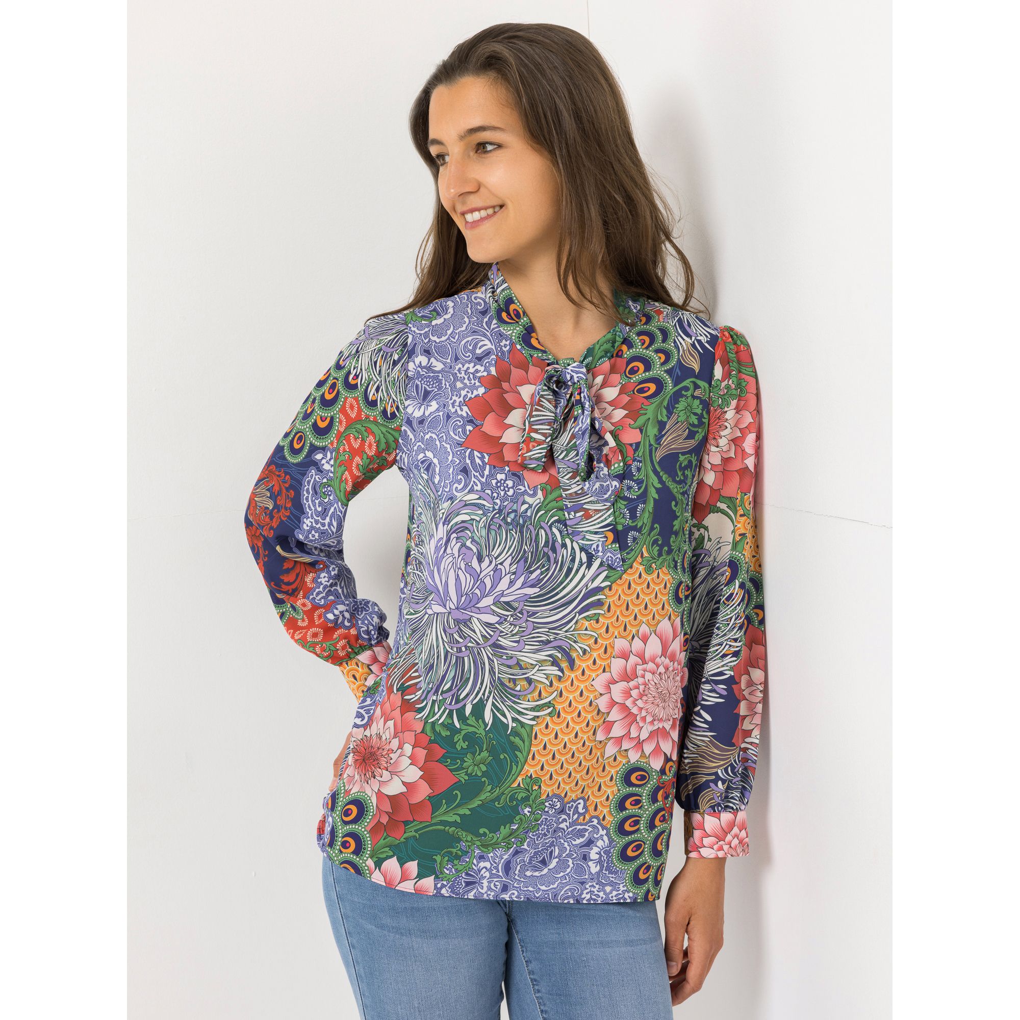 ANNI FOR FRIENDS Bluse Schluppenkragen Manschette leger weit