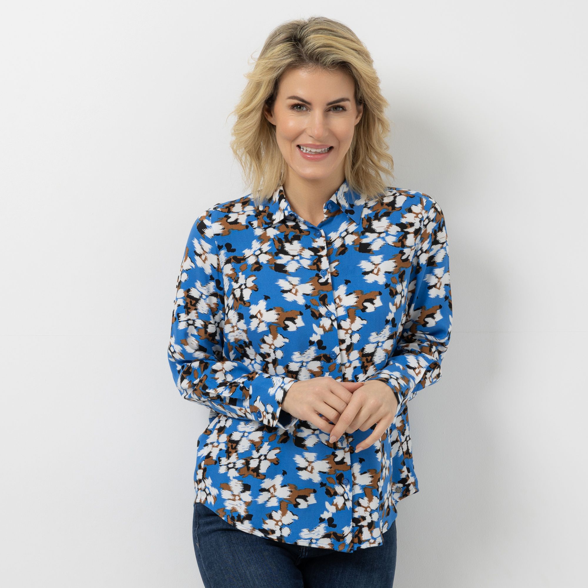 EVA LUTZ Bluse Hemdblusenkragen Knopfleiste leger weit