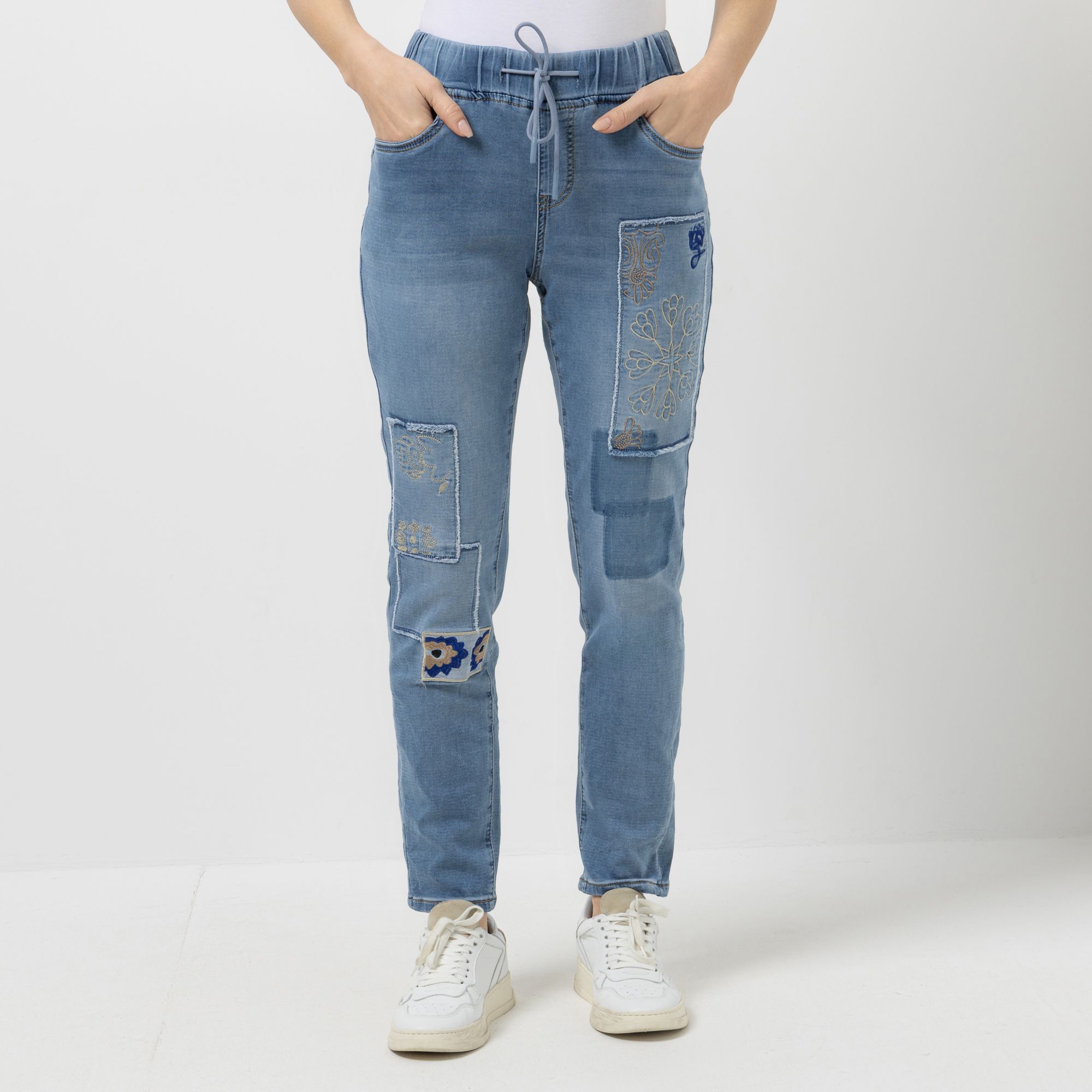 DINE 'N' DANCE Jeans Boogie Woogie Kordelzug Patches konisches Bein