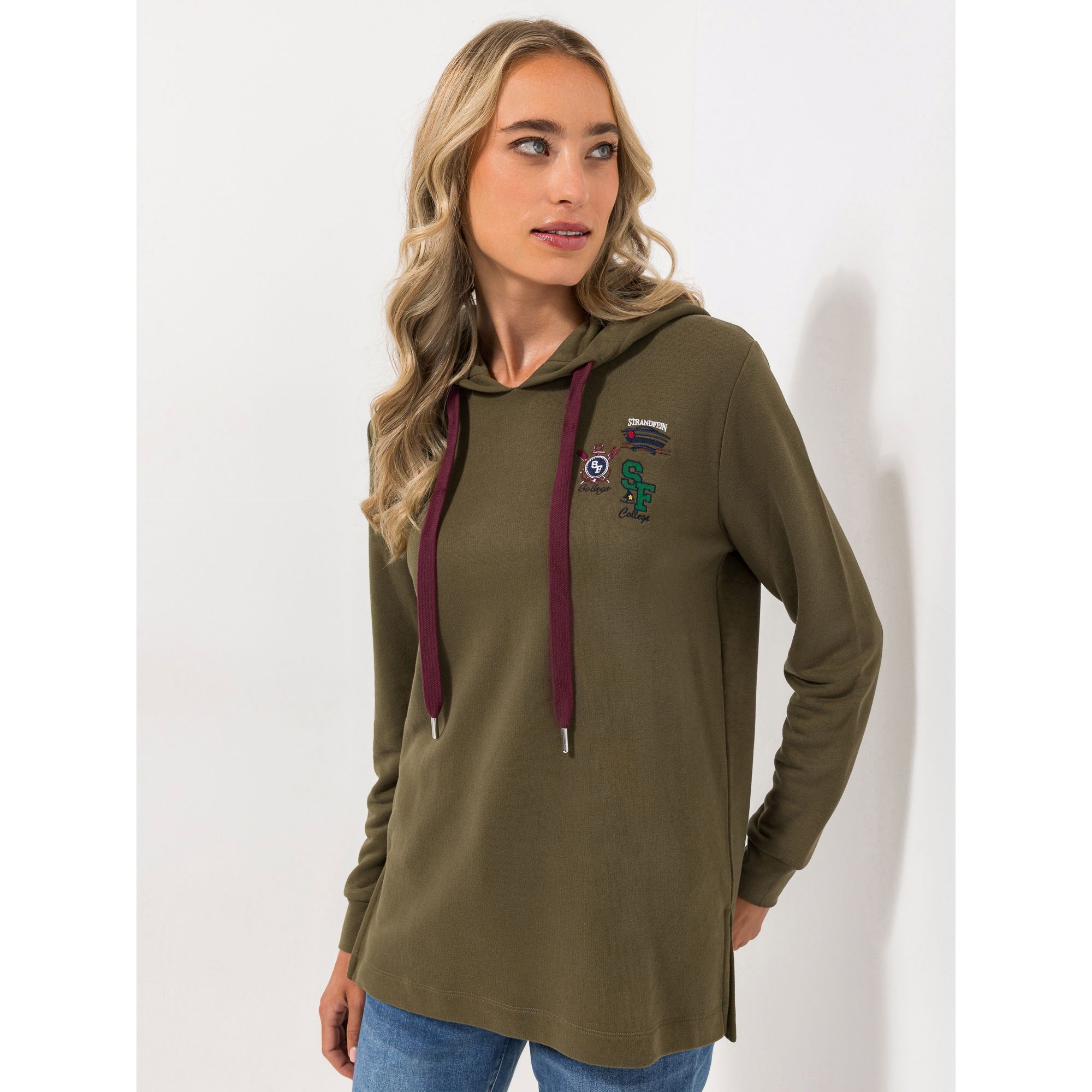 STRANDFEIN Longsweatshirt mit Kapuze seitliche Schlitze figurumspielend