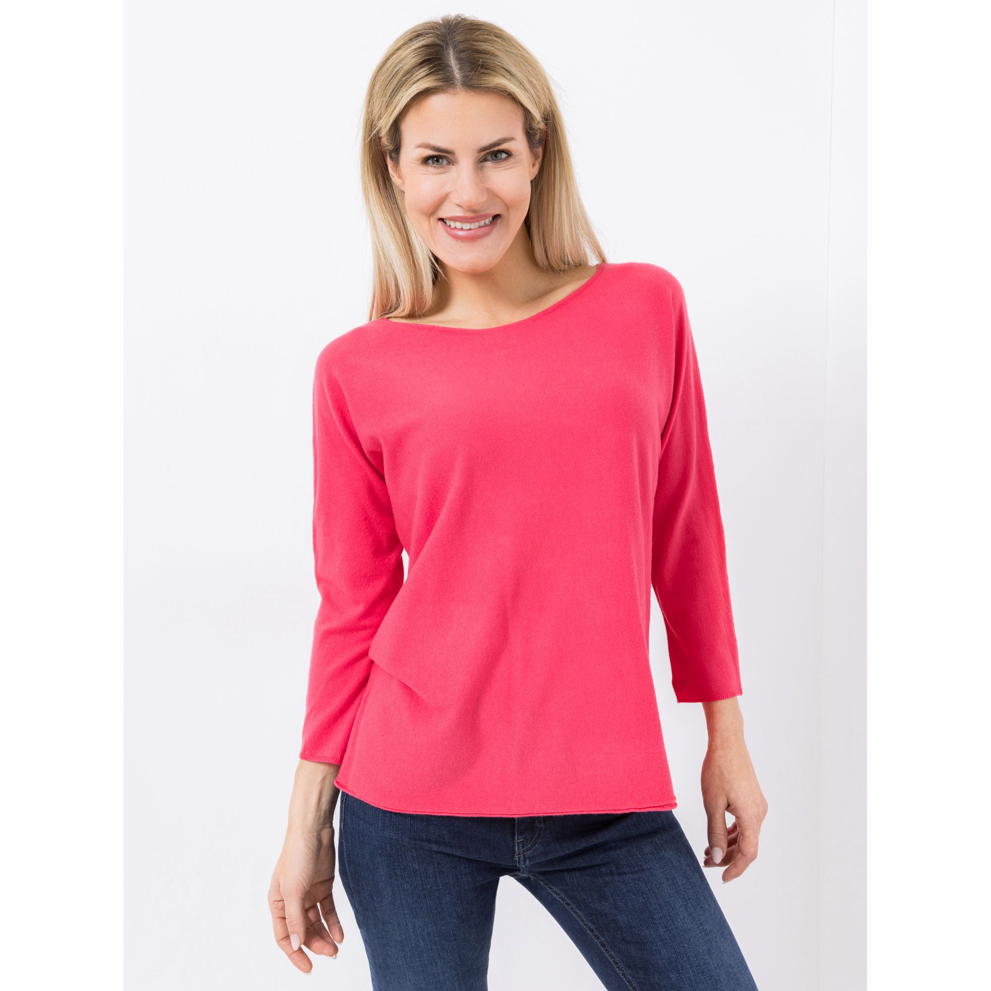 ANNI FOR FRIENDS Pullover, 7/8-Arm U-Boot Ausschnitt Herz-Stickerei leger weit