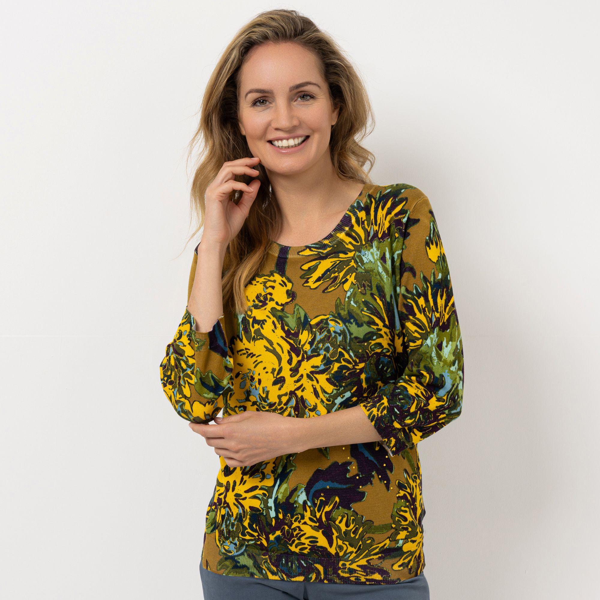 DAWID by Dawid Tomaszewski Pullover, 3/4-Arm Strass-Details figurumspielend