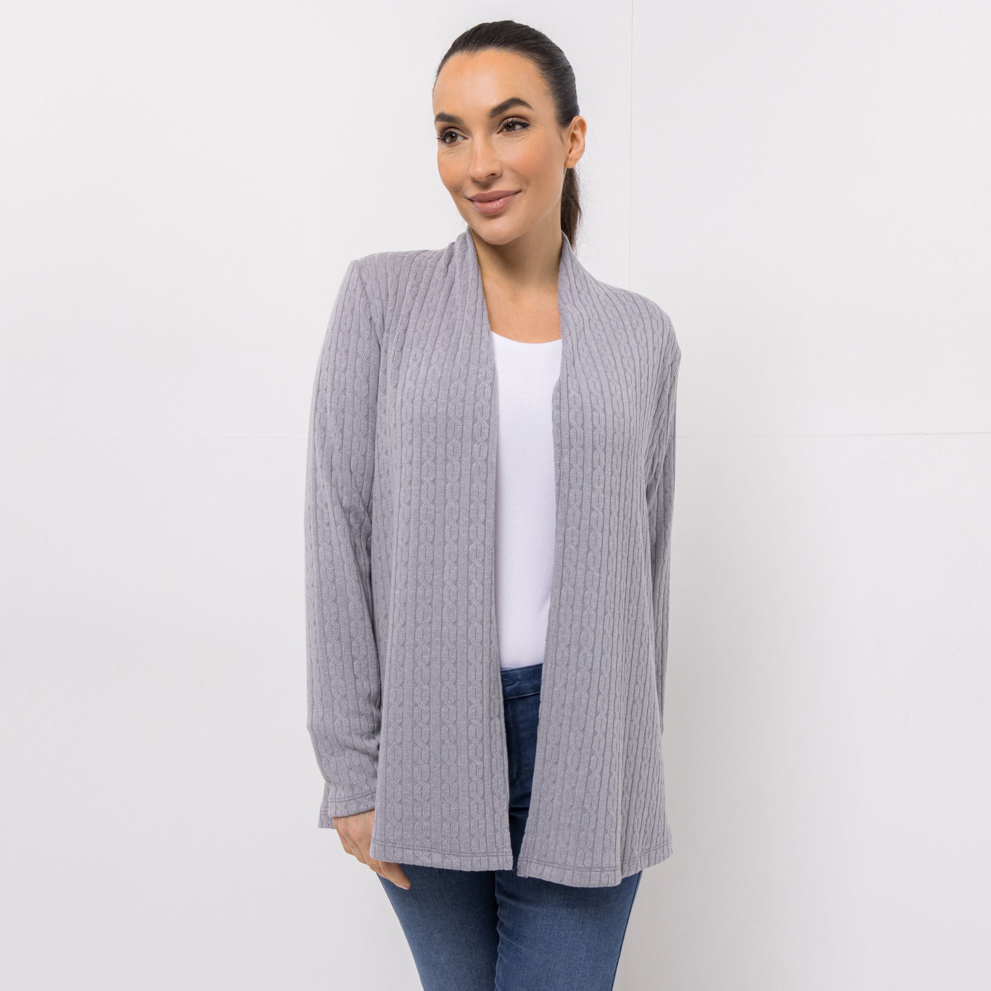 KIM & CO. Cardigan, Langarm Zopf-Strick Jersey offene Front figurumspielend