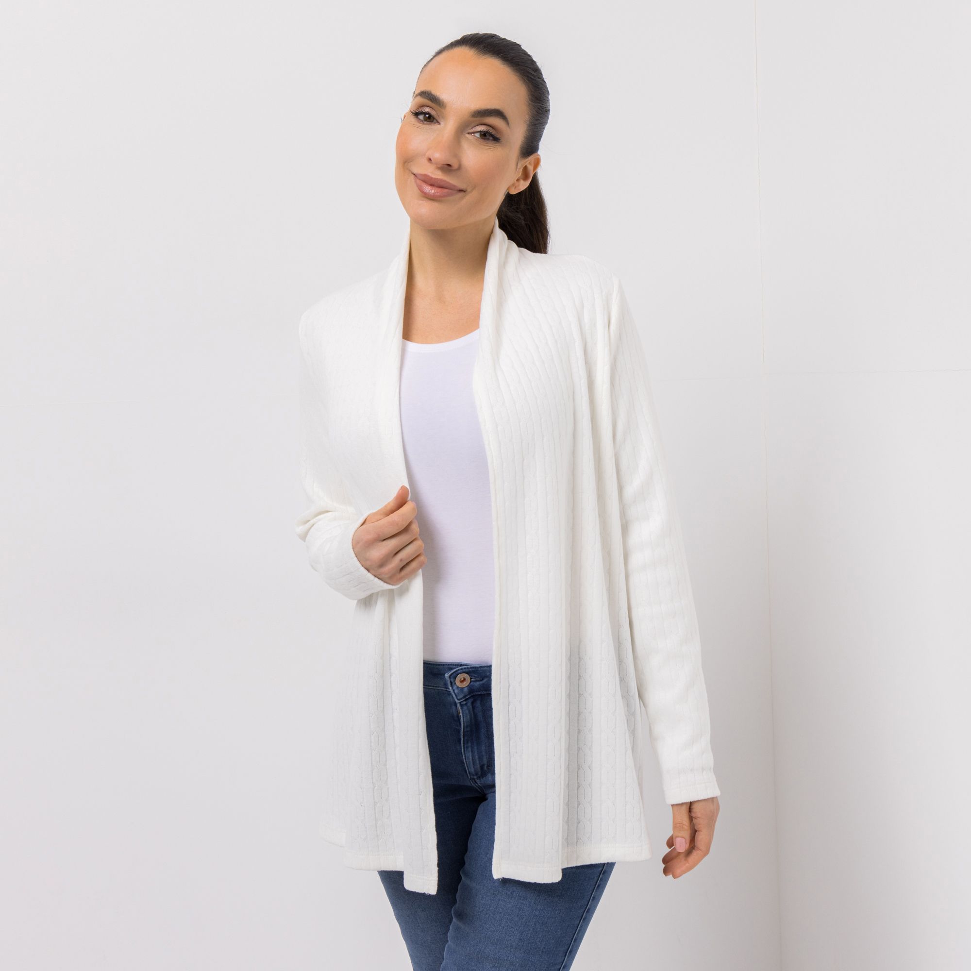KIM & CO. Cardigan, Langarm Zopf-Strick Jersey offene Front figurumspielend