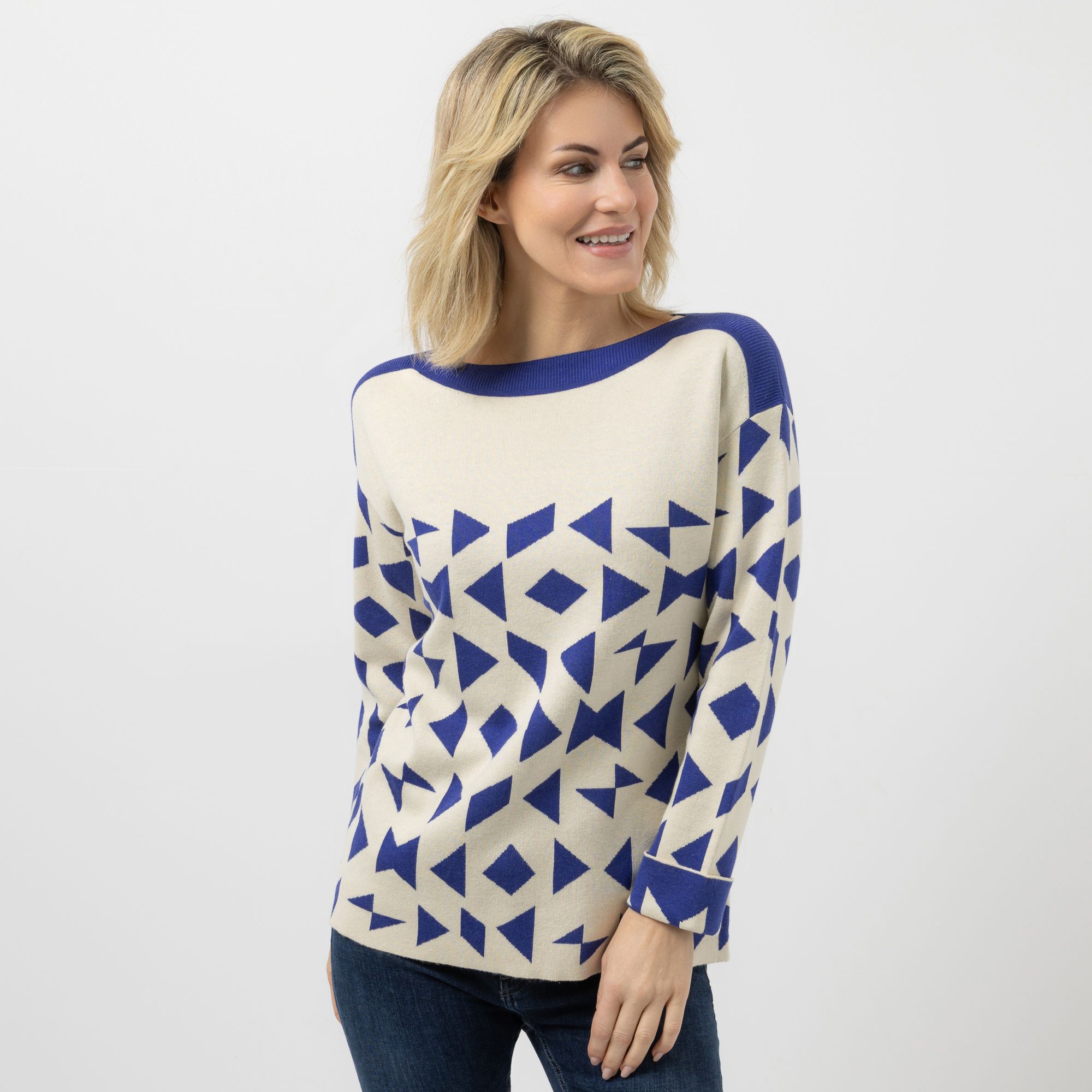 EVA LUTZ Pullover, 1/1-Arm U-Boot-Ausschnitt gemustert figurumspielend
