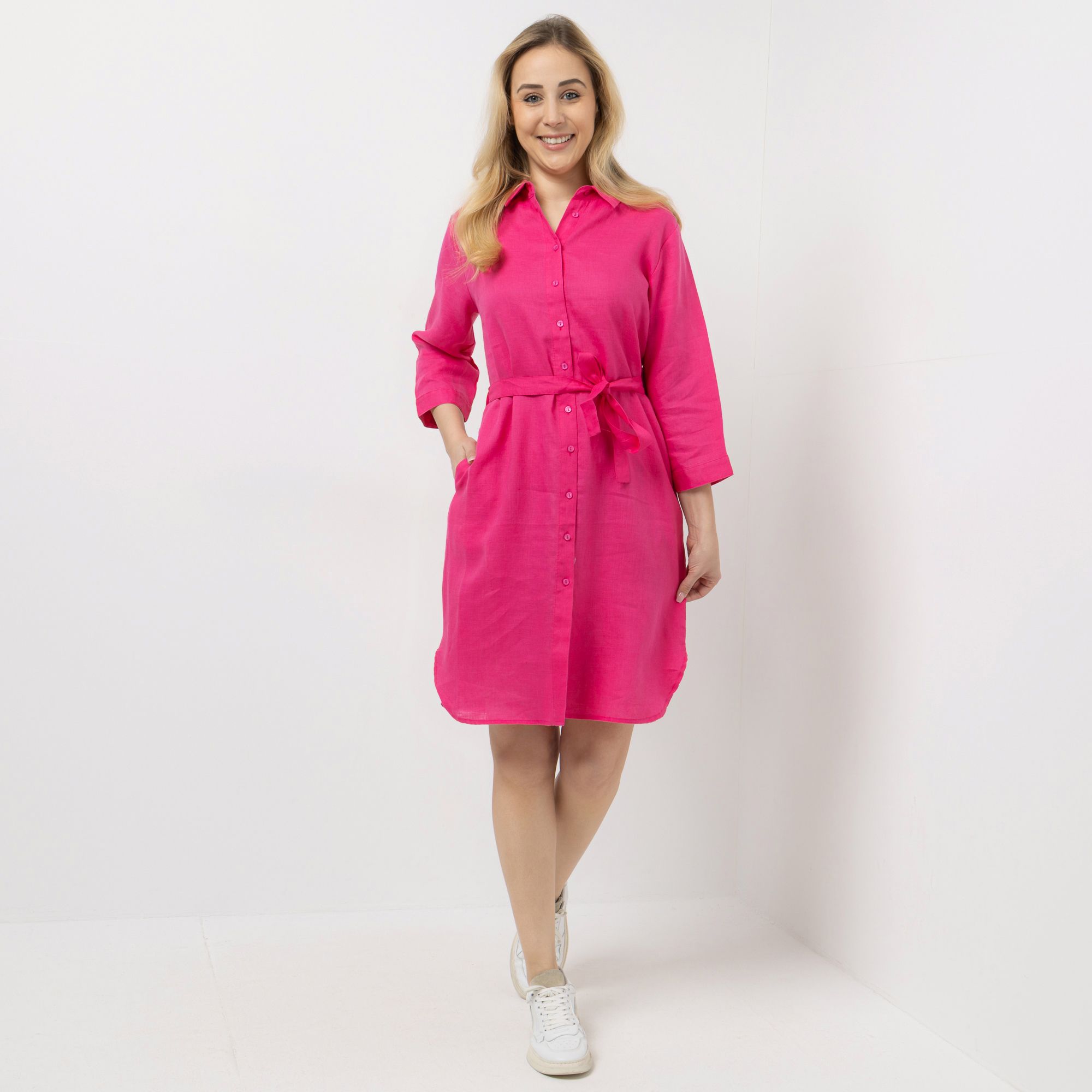 ANNA VON GRIESHEIM Leinenkleid knieumspielend Blusenkragen leger weit